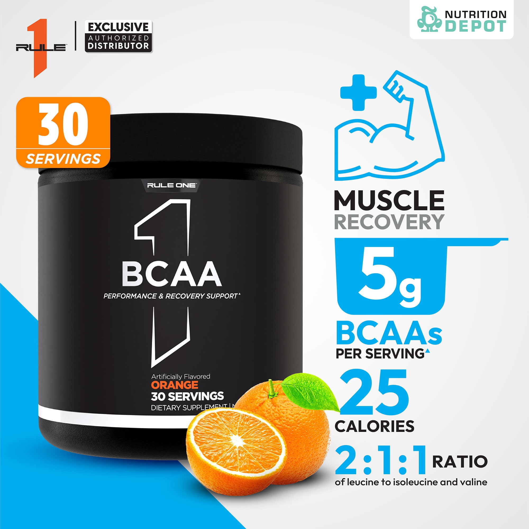 Rule1 Micronized BCAA 30 Servings - Orange กรดอะมิโนป้องกันการสลายตัวของกล้ามเนื้อ