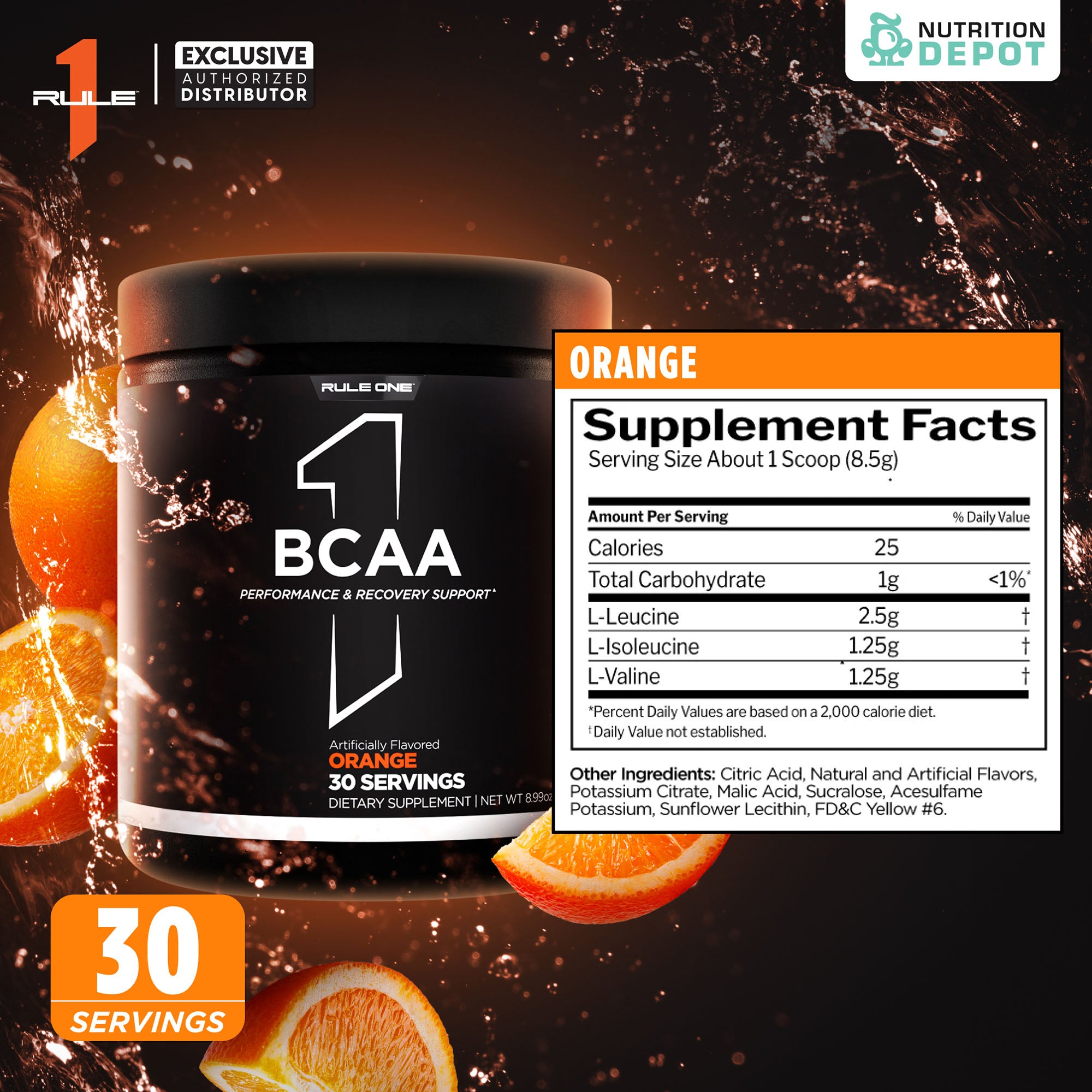 Rule1 Micronized BCAA 30 Servings - Orange กรดอะมิโนป้องกันการสลายตัวของกล้ามเนื้อ