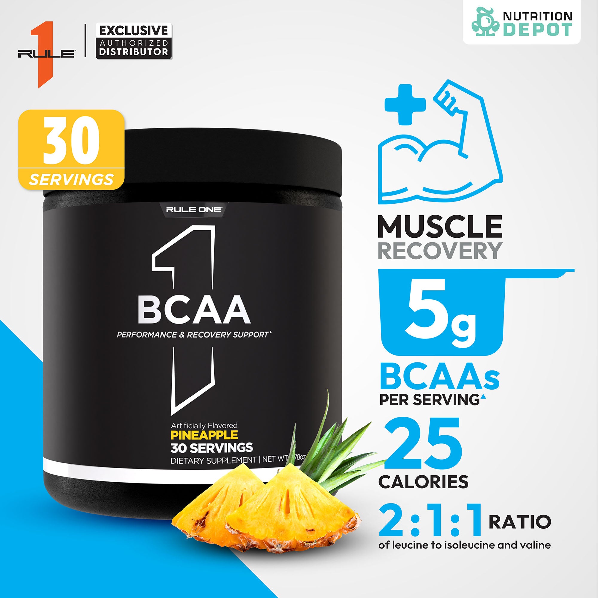 Rule1 Micronized BCAA 30 Servings - Pineapple กรดอะมิโนป้องกันการสลายตัวของกล้ามเนื้อ