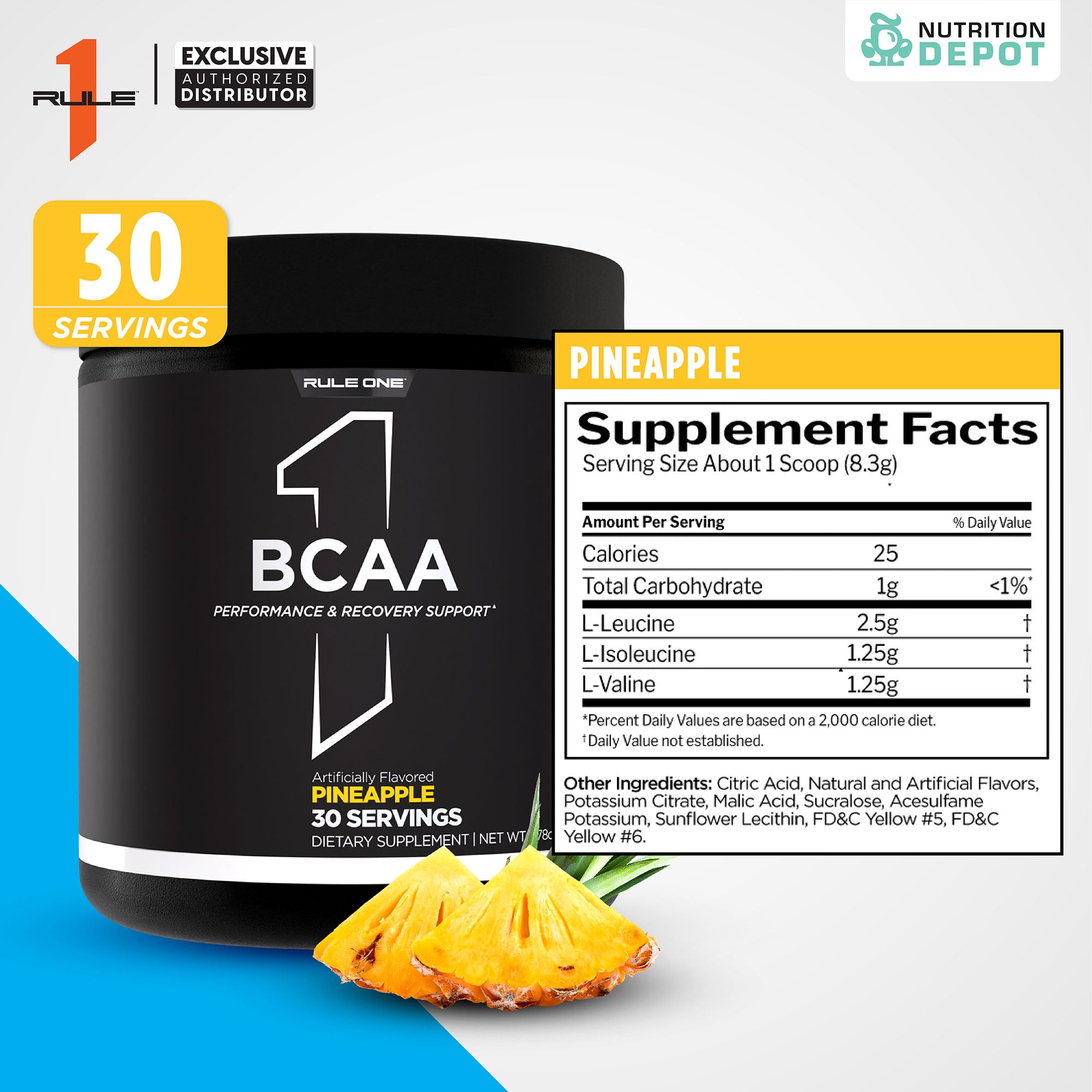 Rule1 Micronized BCAA 30 Servings - Pineapple กรดอะมิโนป้องกันการสลายตัวของกล้ามเนื้อ