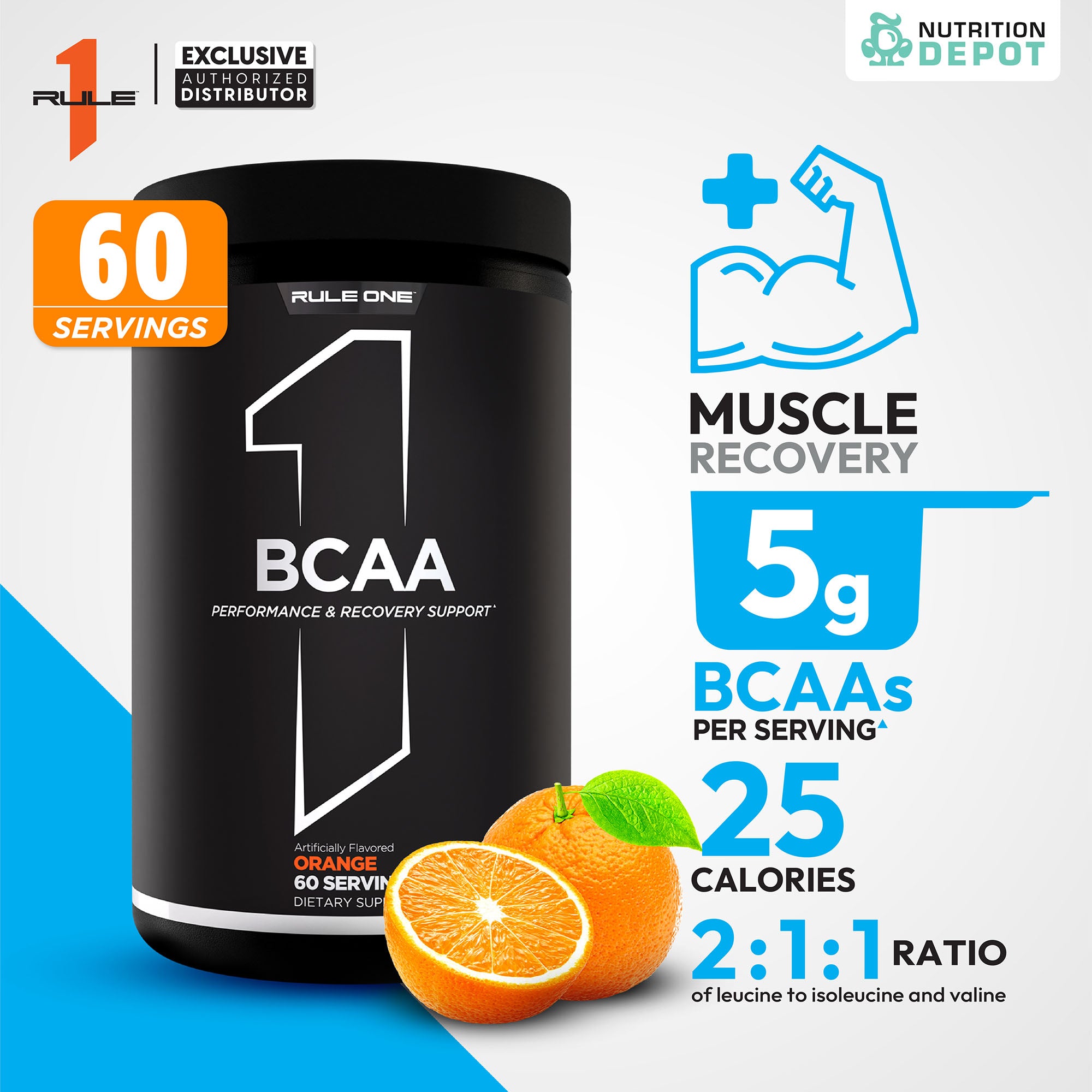Rule1 Micronized BCAA 60 Servings - Orange กรดอะมิโนป้องกันการสลายตัวของกล้ามเนื้อ