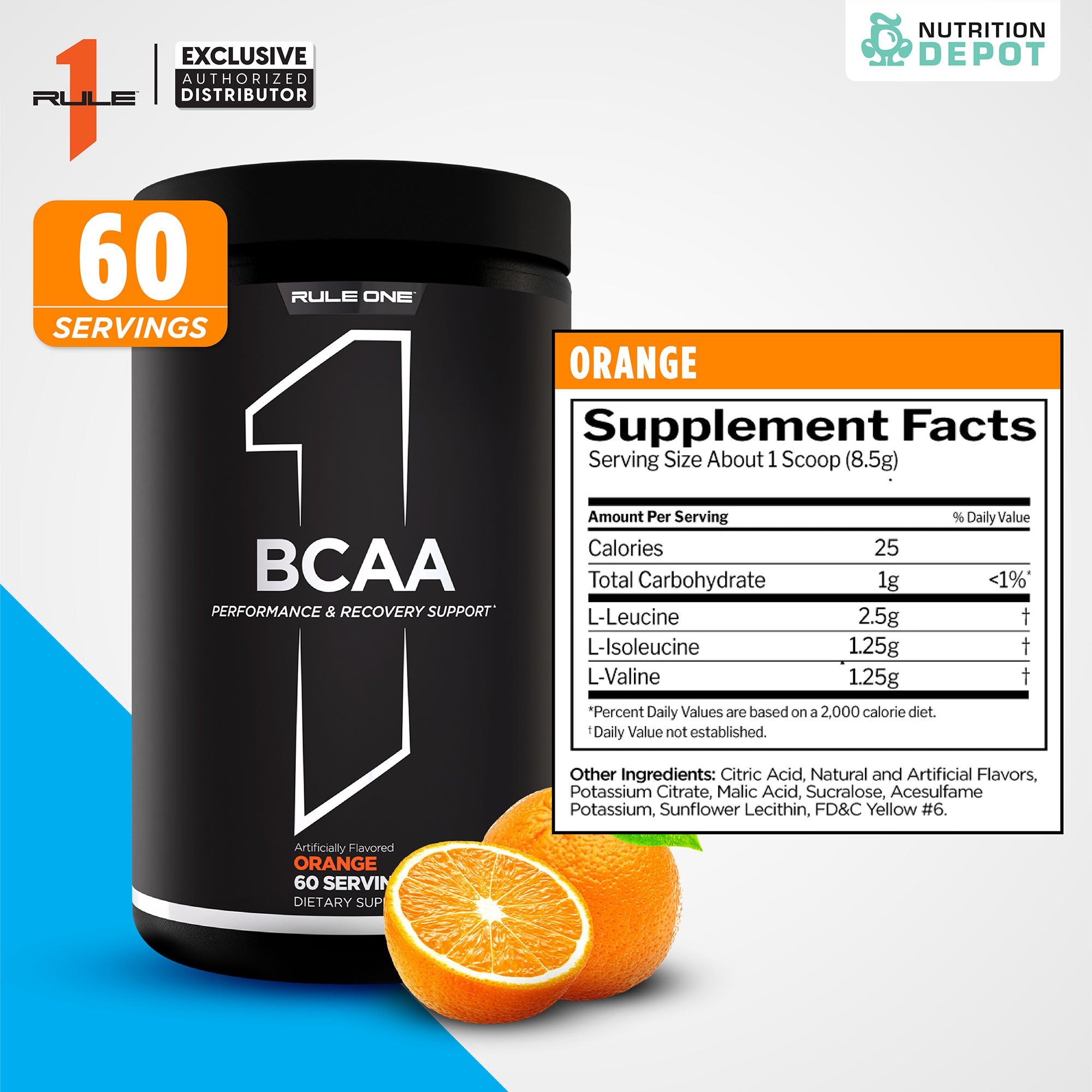 Rule1 Micronized BCAA 60 Servings - Orange กรดอะมิโนป้องกันการสลายตัวของกล้ามเนื้อ