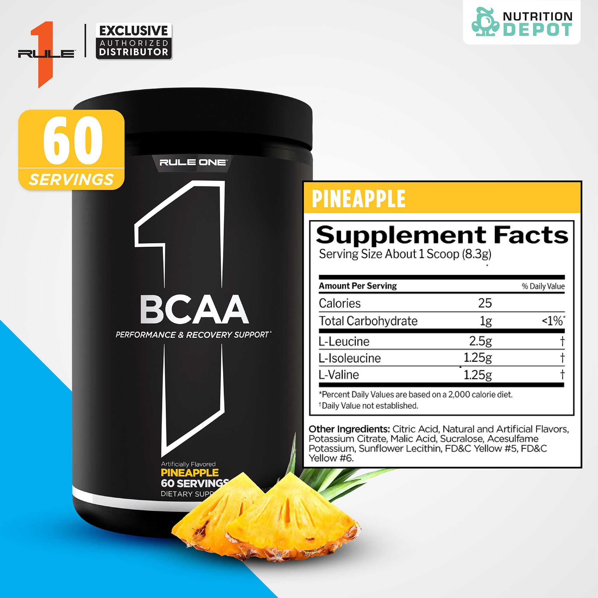 Rule1 Micronized BCAA 60 Servings - Pineapple กรดอะมิโนป้องกันการสลายตัวของกล้ามเนื้อ