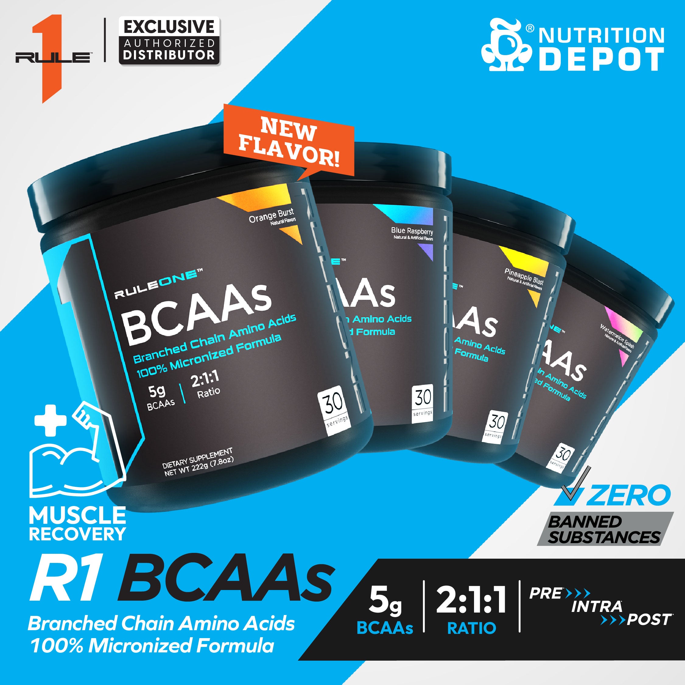 Rule1 BCAA 30 Servings - Orange Burst กรดอะมิโนป้องกันการสลายตัวของกล้ามเนื้อ