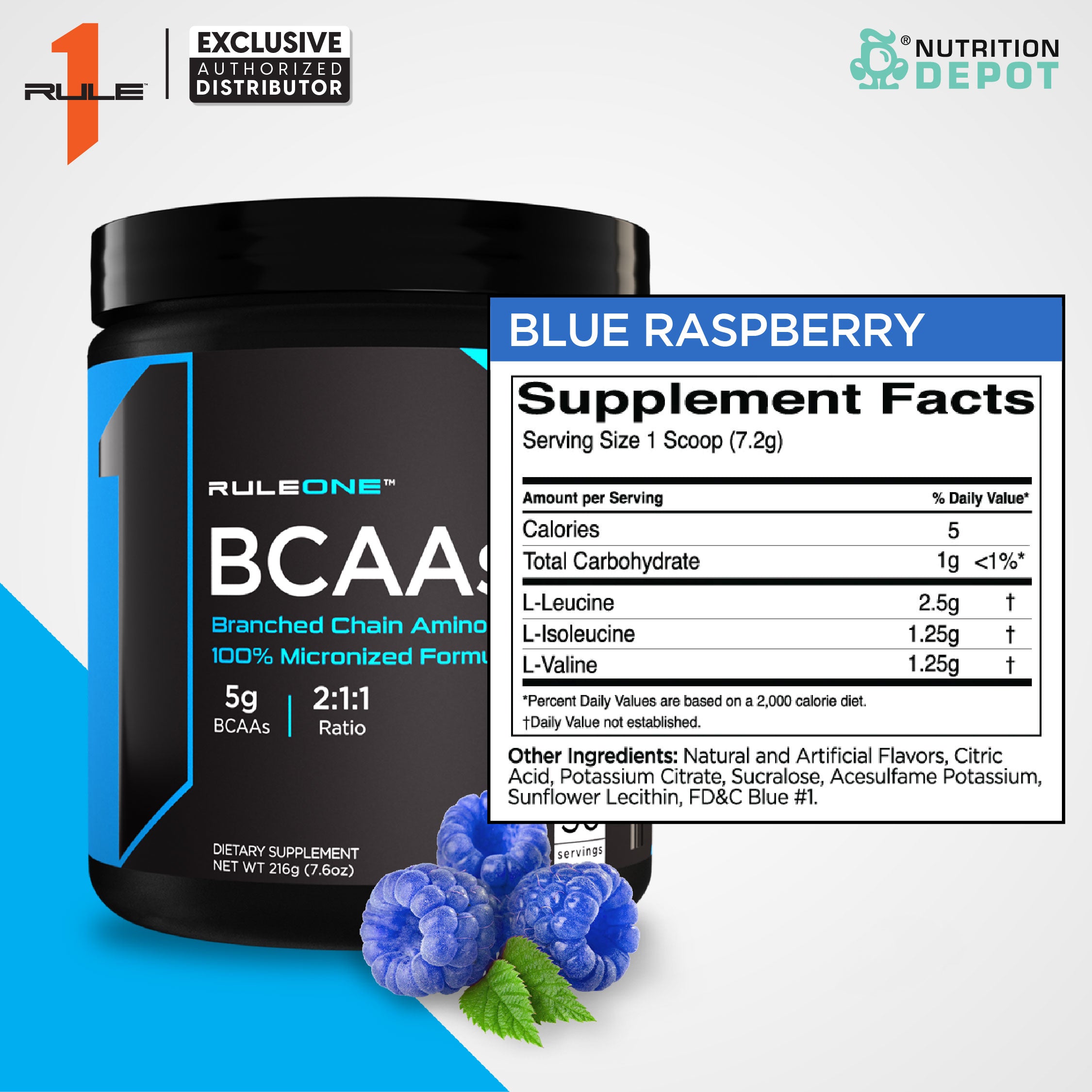 Rule1 BCAA 30 Servings - Blue Raspberry กรดอะมิโนป้องกันการสลายตัวของกล้ามเนื้อ