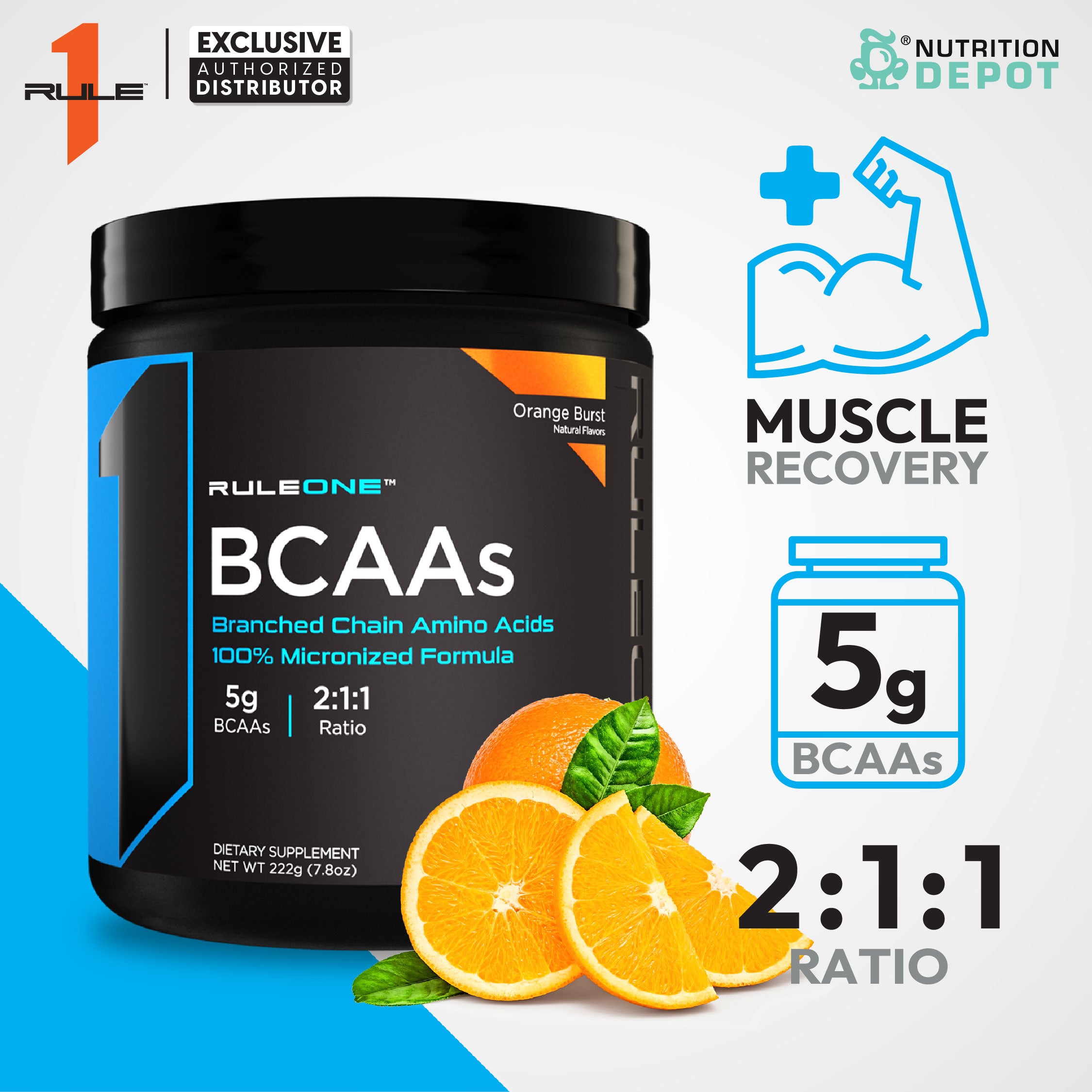 Rule1 BCAA 30 Servings - Orange Burst กรดอะมิโนป้องกันการสลายตัวของกล้ามเนื้อ