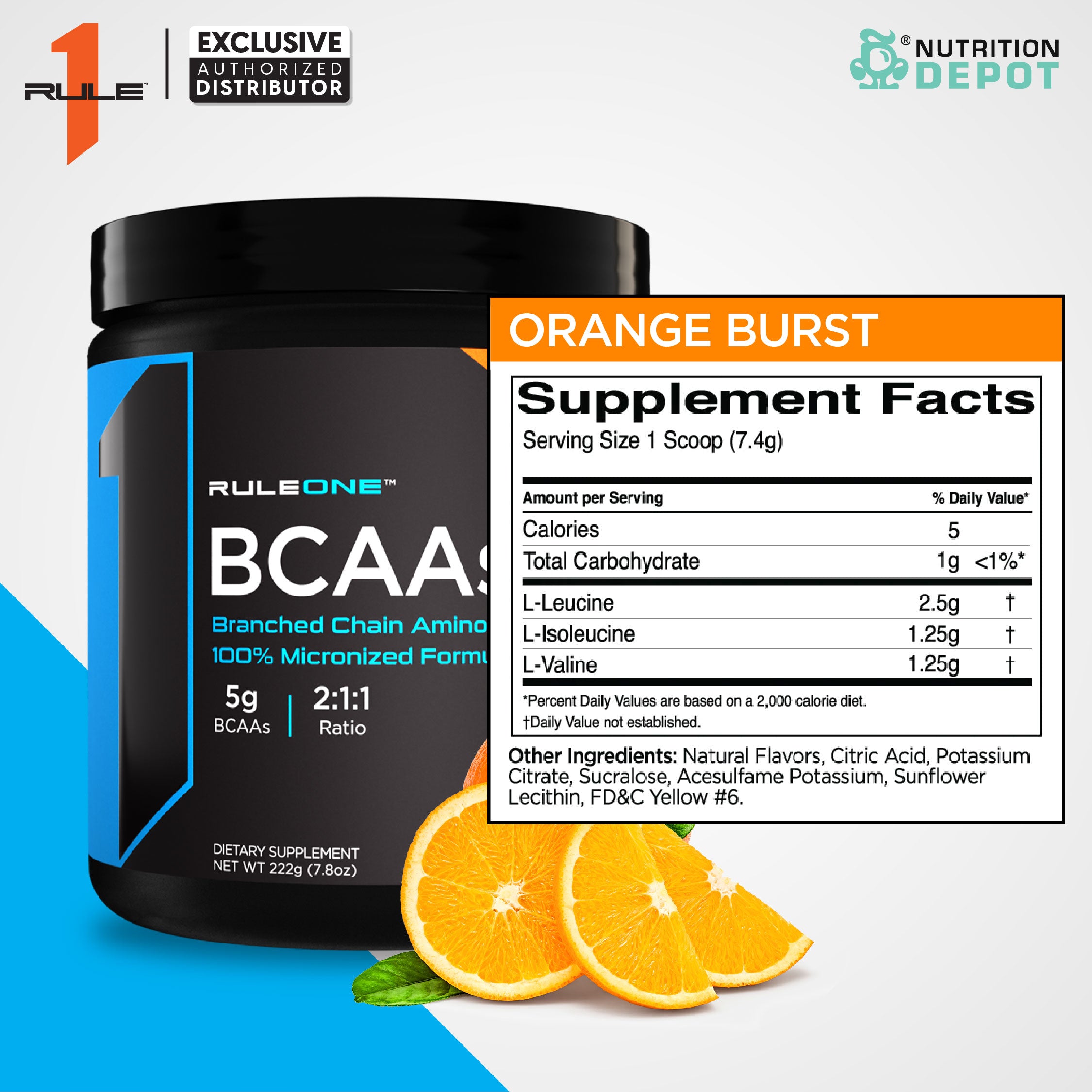 Rule1 BCAA 30 Servings - Orange Burst กรดอะมิโนป้องกันการสลายตัวของกล้ามเนื้อ