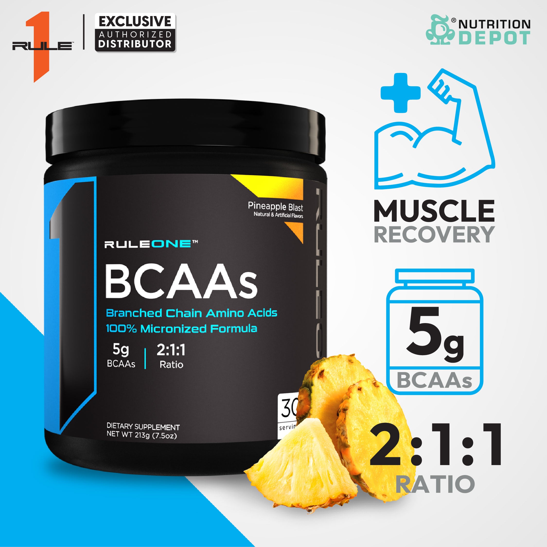 Rule1 BCAA 30 Servings - Pineapple Blast กรดอะมิโนป้องกันการสลายตัวของกล้ามเนื้อ