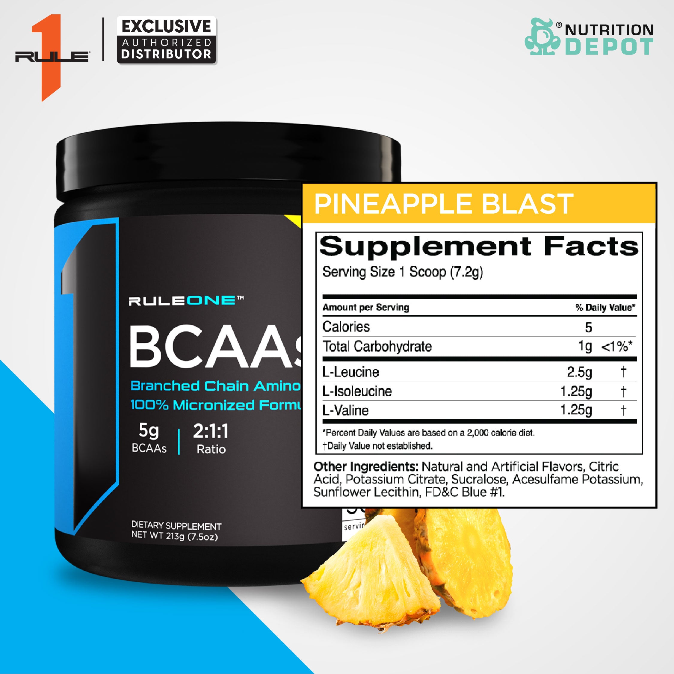 Rule1 BCAA 30 Servings - Pineapple Blast กรดอะมิโนป้องกันการสลายตัวของกล้ามเนื้อ