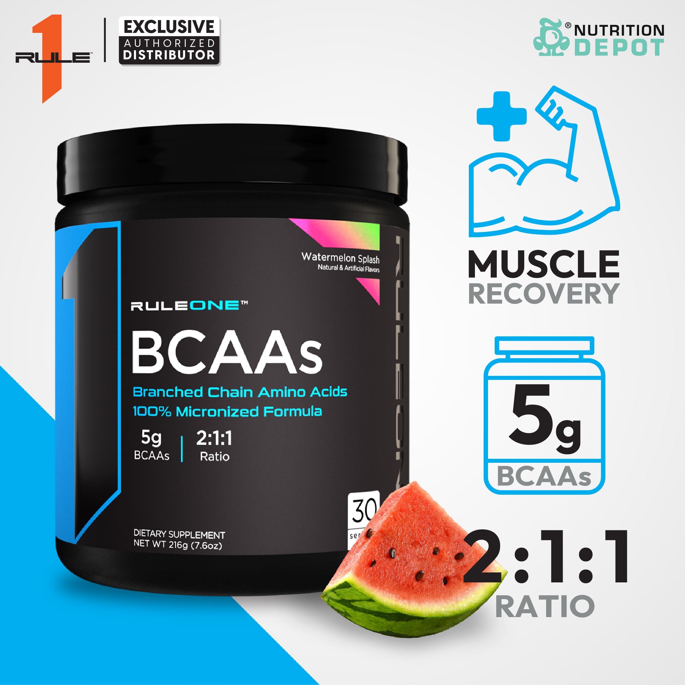 Rule1 BCAA 30 Servings - Watermelon Splash กรดอะมิโนป้องกันการสลายตัวของกล้ามเนื้อ