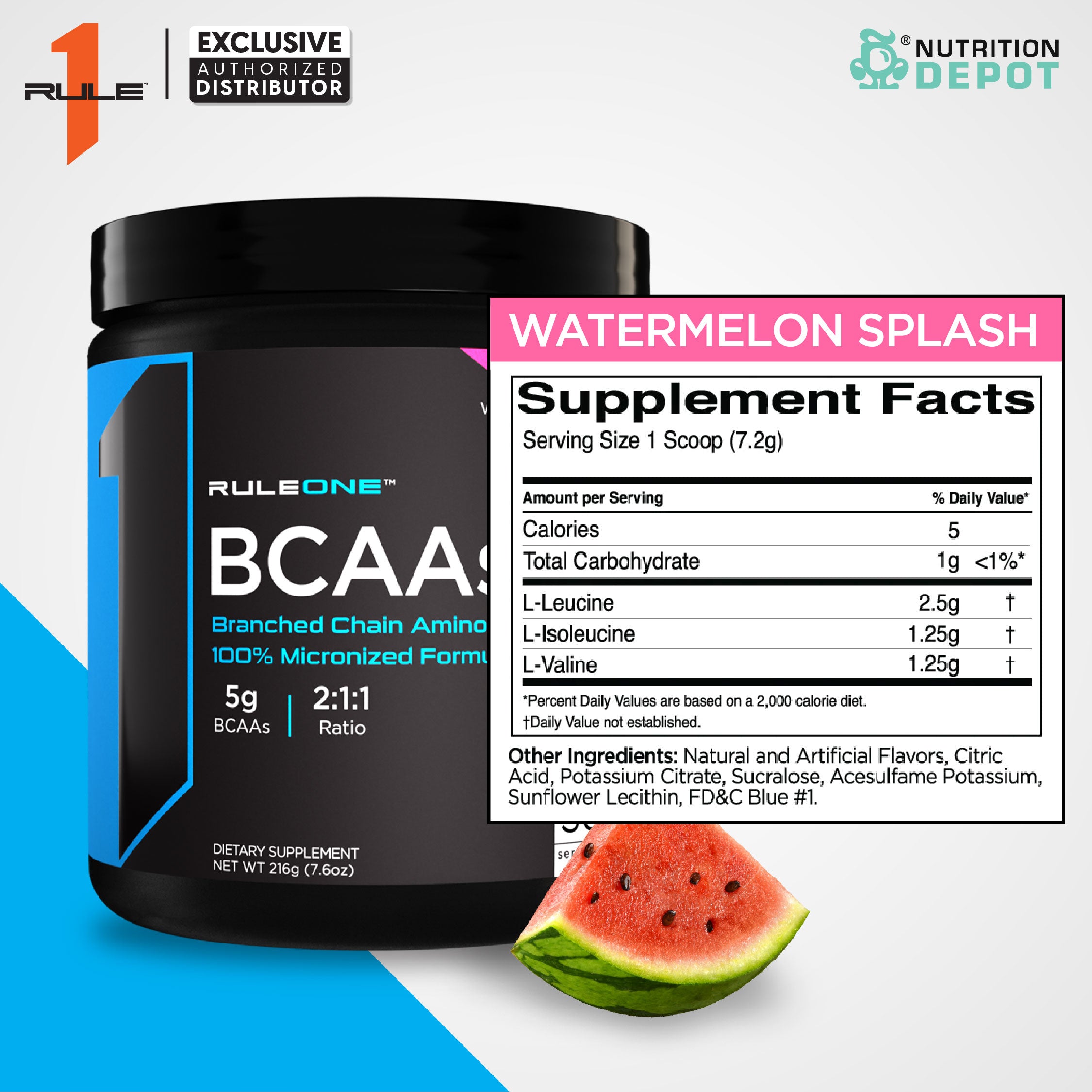 Rule1 BCAA 30 Servings - Watermelon Splash กรดอะมิโนป้องกันการสลายตัวของกล้ามเนื้อ