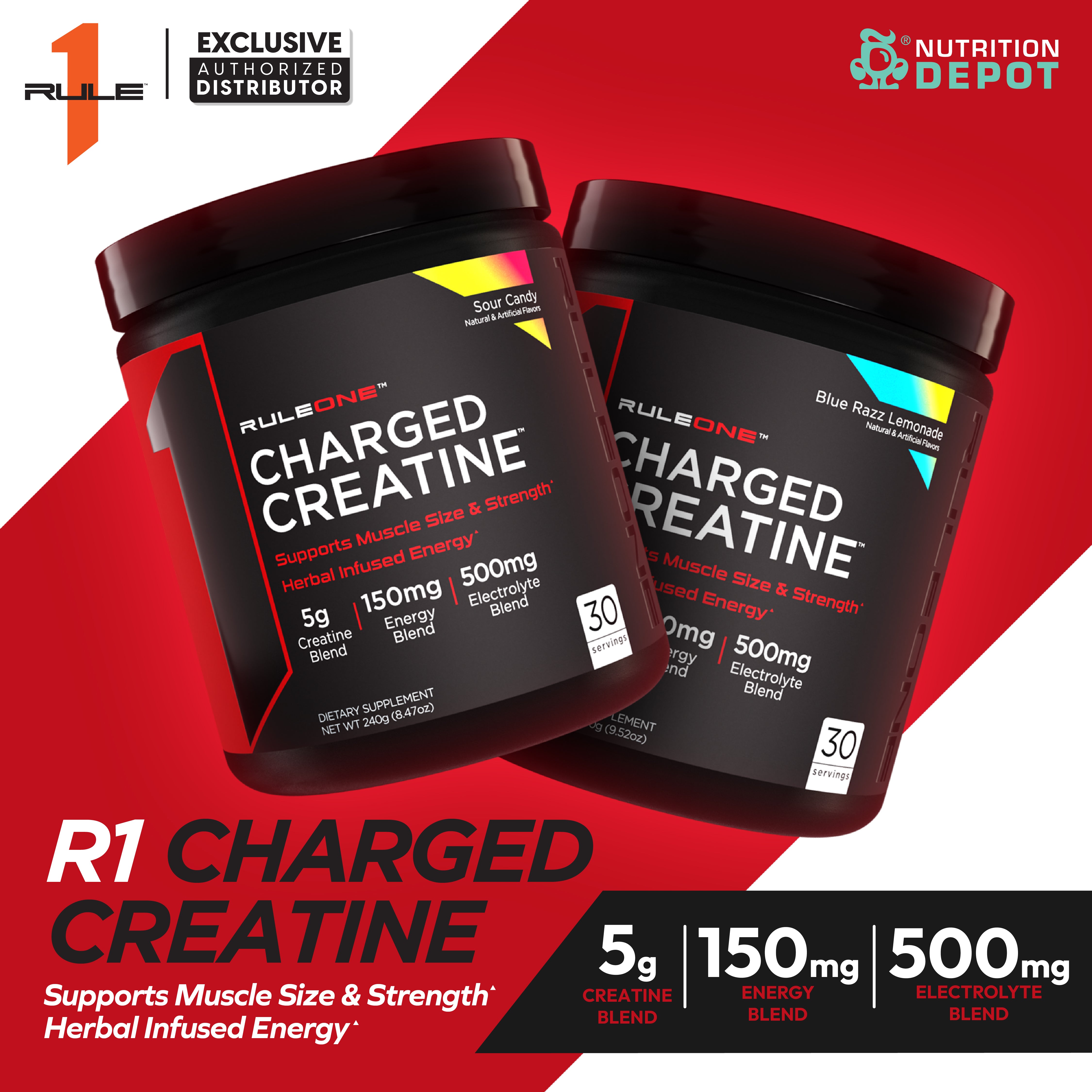 Rule1 Charged Creatine 30 Servings - Sour Candy  กรดอะมิโนเพิ่มพลังให้กล้ามเนื้อ