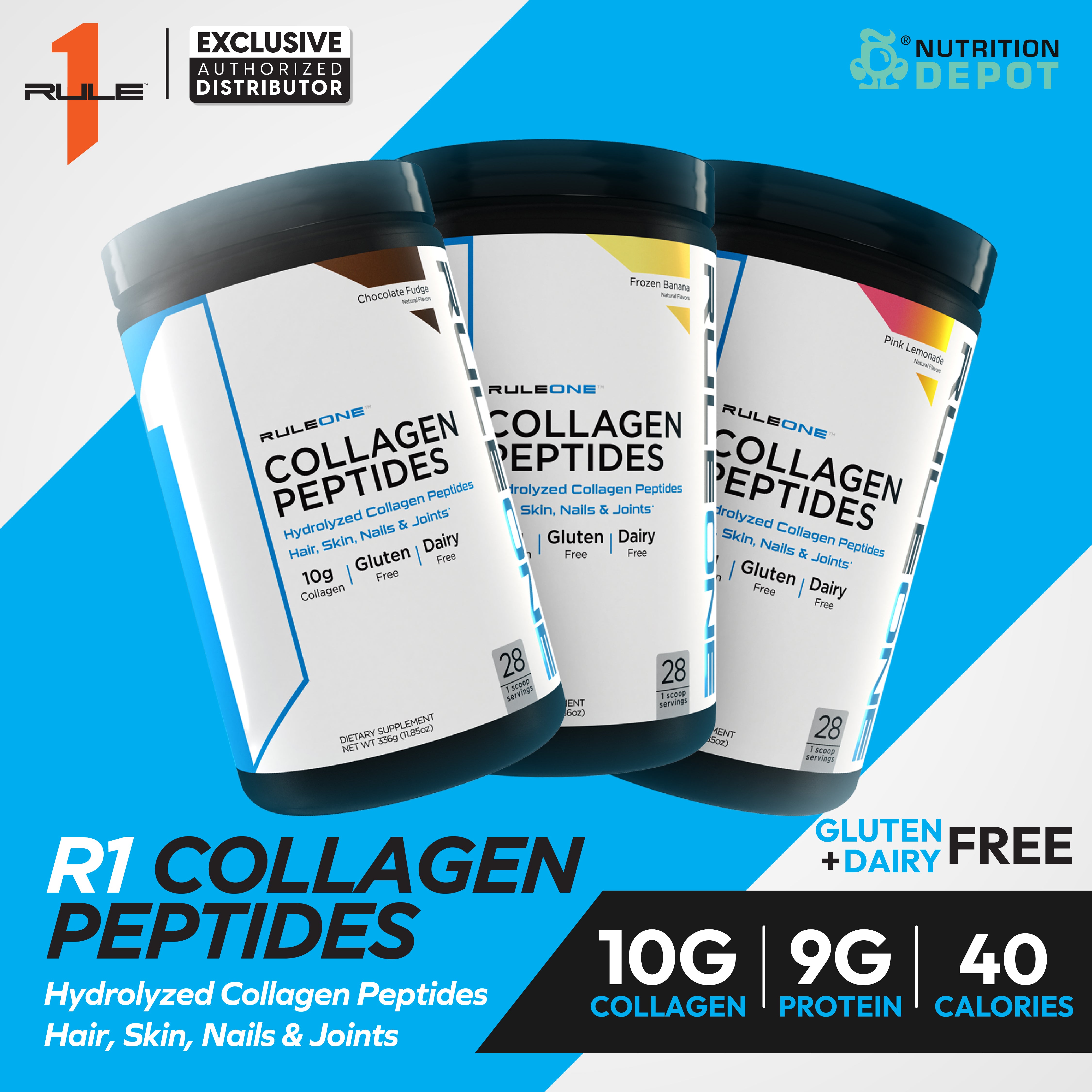 Rule1 Collagen Peptides 28 Servings - Chocolate Fudge