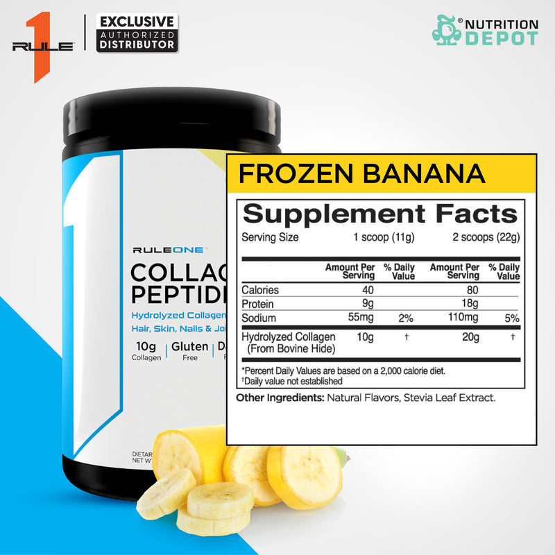 Rule1 Collagen Peptides 28 Servings - Frozen Banana