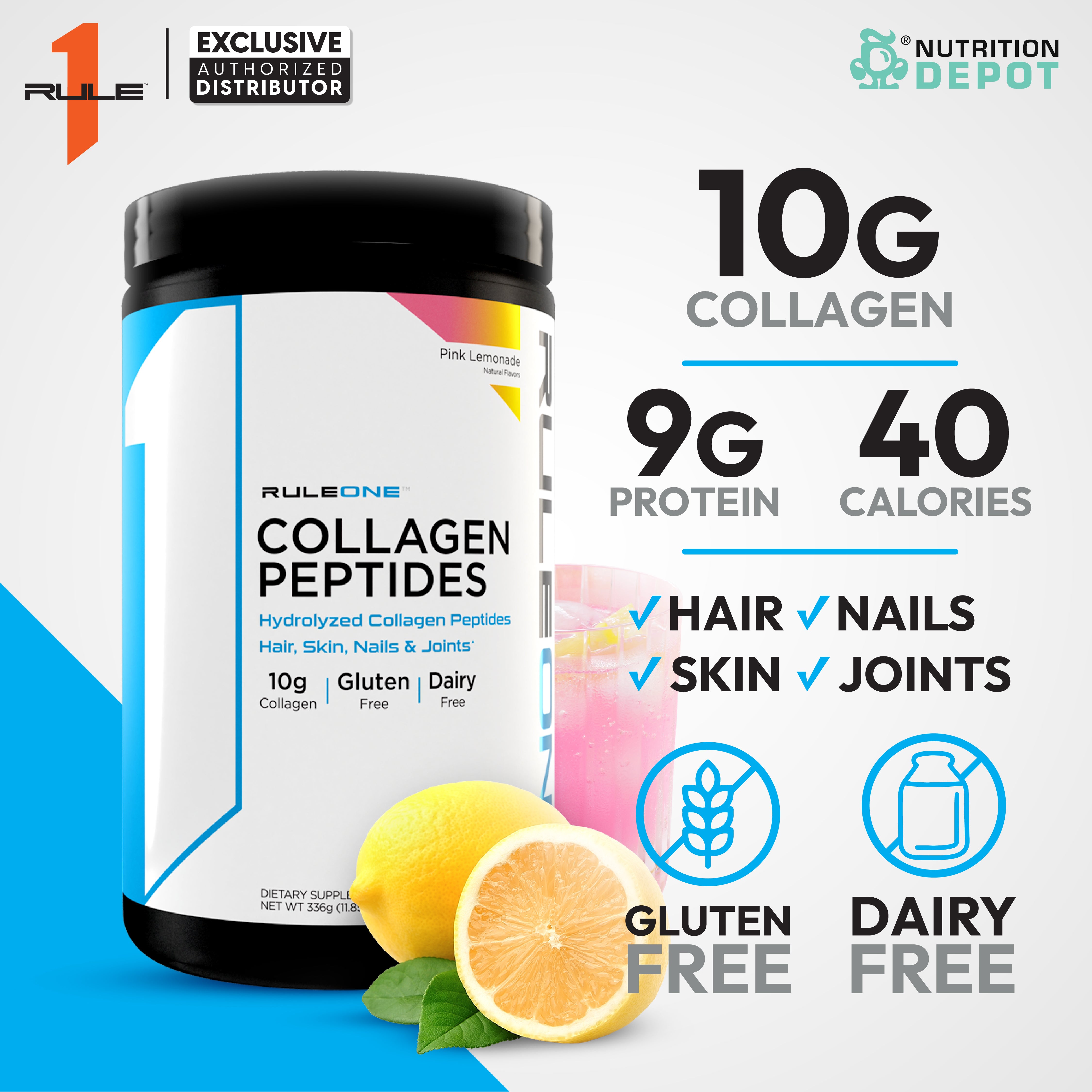 Rule1 Collagen Peptides 28 Servings - Pink Lemonade