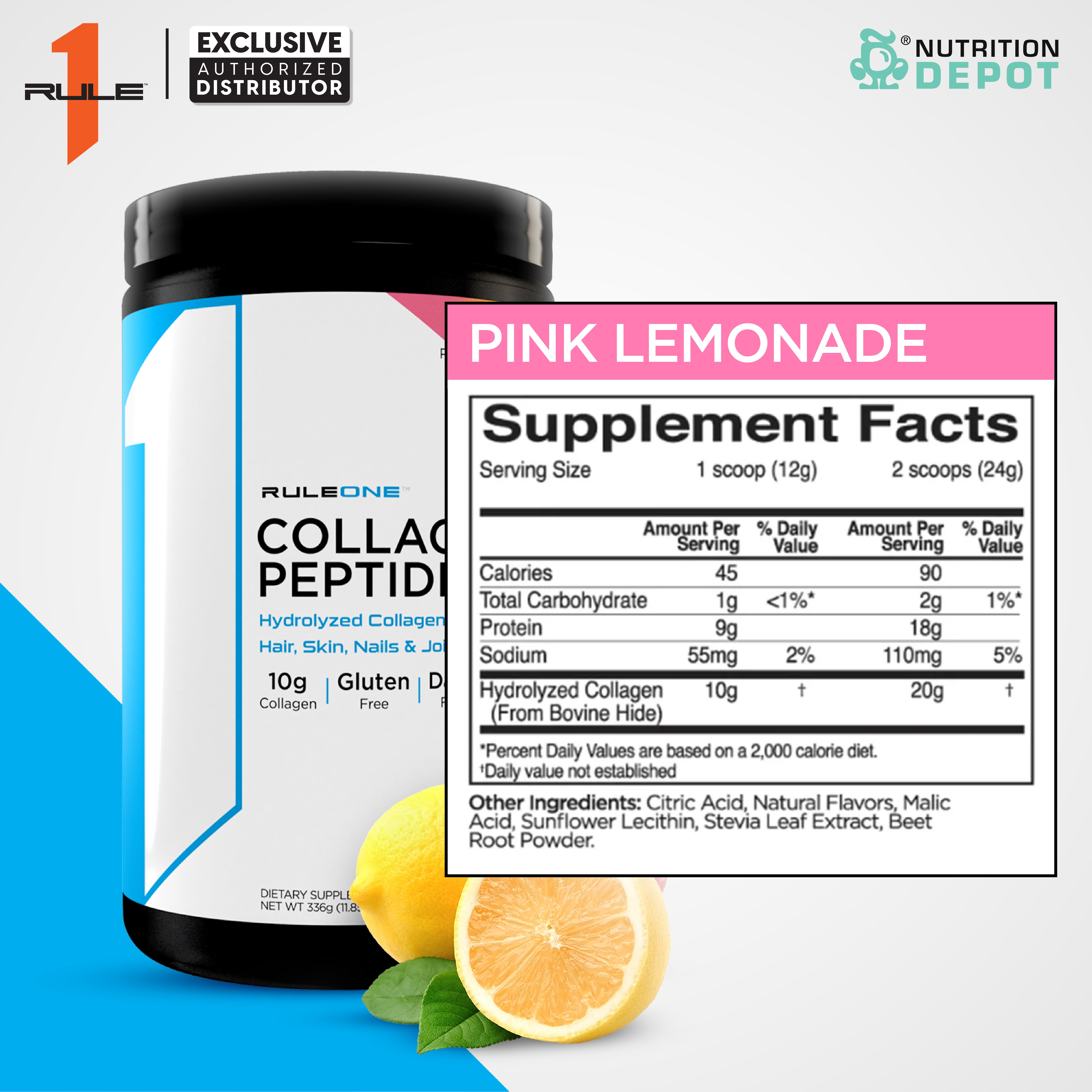 Rule1 Collagen Peptides 28 Servings - Pink Lemonade