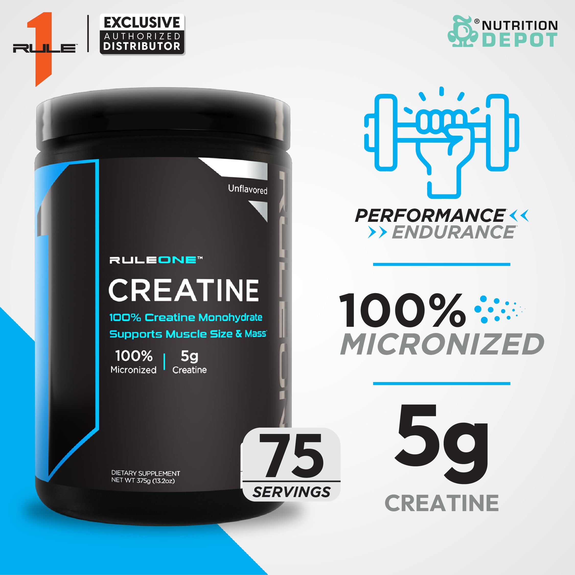 Rule1 Micronized Creatine 375g กรดอะมิโนเพิ่มพลังให้กล้ามเนื้อ