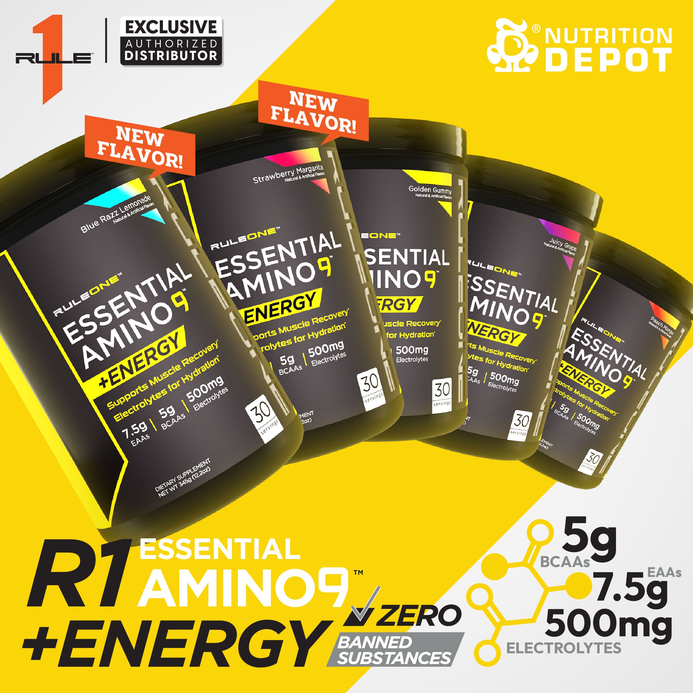 Rule1 EAA 9 + Energy 30 Servings - Golden Gummy กรดอะมิโนรวมฟื้นฟูกล้ามเนื้อ