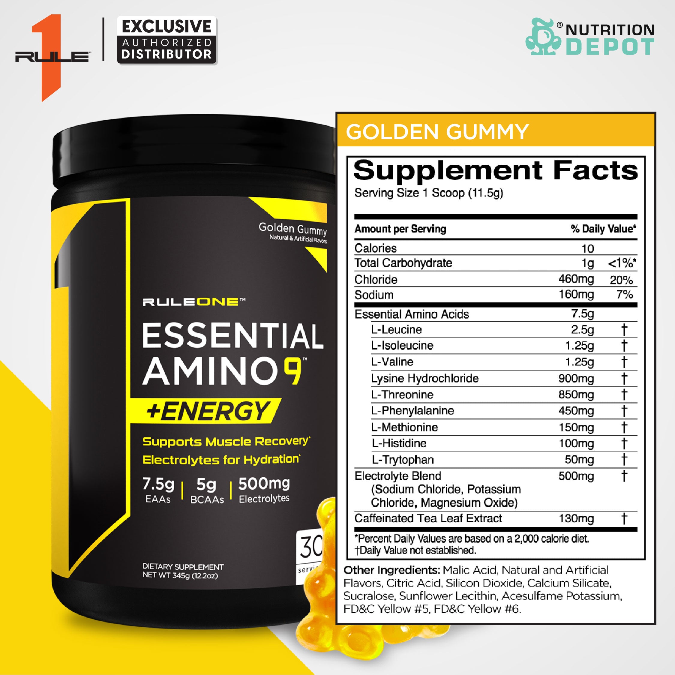 Rule1 EAA 9 + Energy 30 Servings - Golden Gummy กรดอะมิโนรวมฟื้นฟูกล้ามเนื้อ