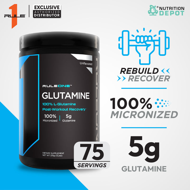 Rule1 Micronized Glutamine 375g กรดอะมิโนฟื้นฟูกล้ามเนื้อ