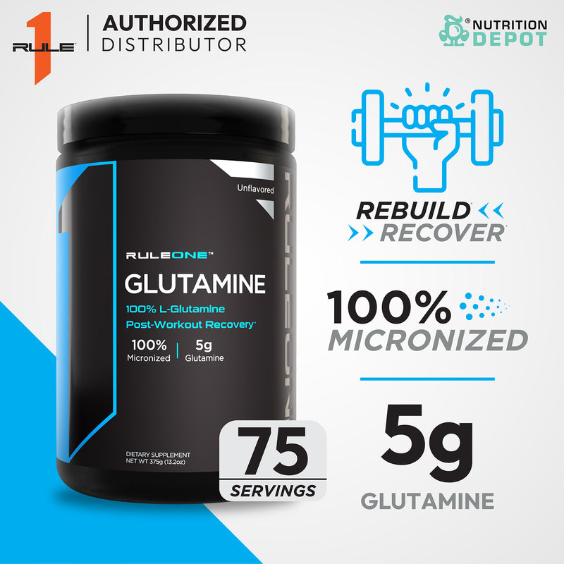 Rule1 Micronized Glutamine 375g กรดอะมิโนฟื้นฟูกล้ามเนื้อ