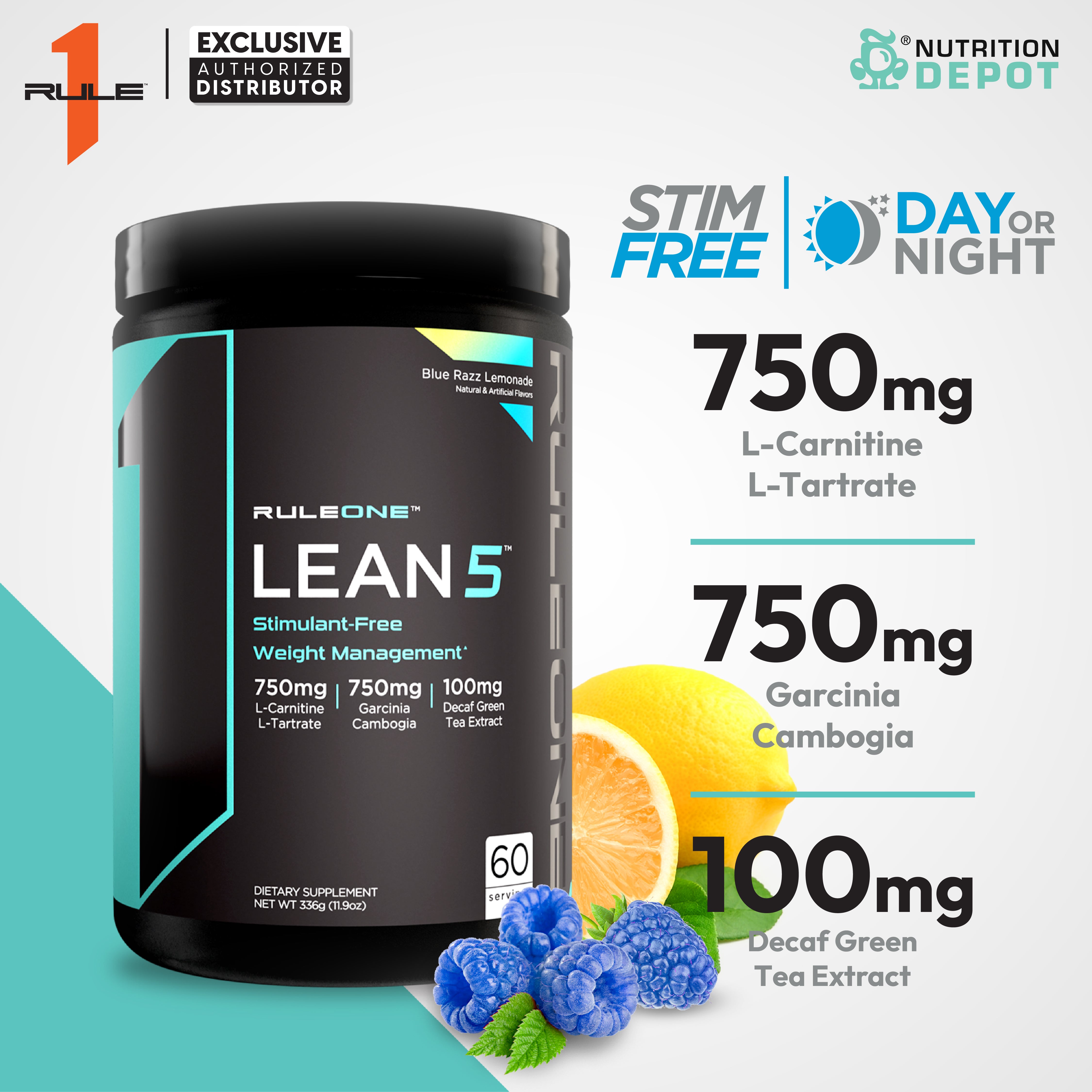 Rule1 Lean5 60 Servings - Blue Razz Lemonade