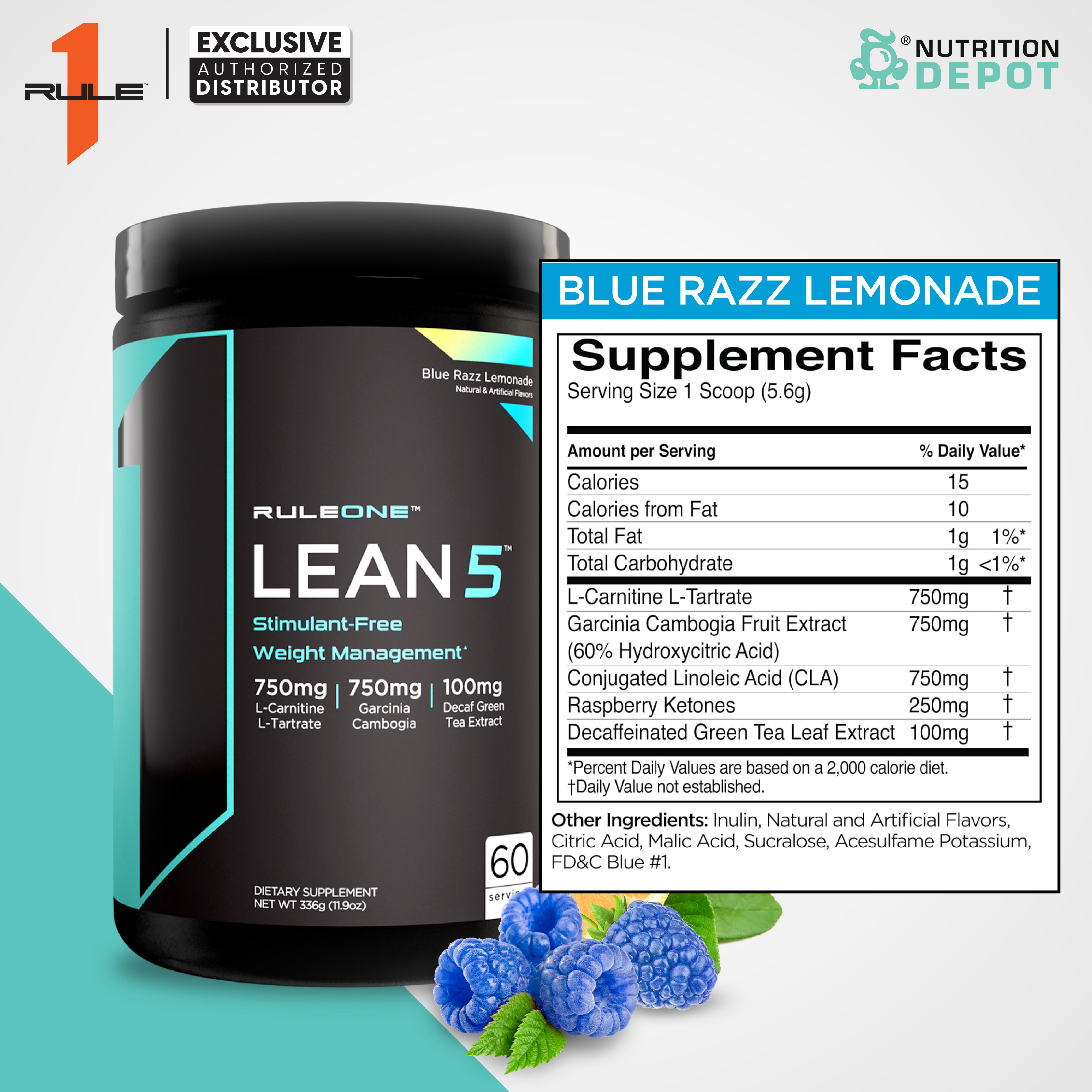 Rule1 Lean5 60 Servings - Blue Razz Lemonade