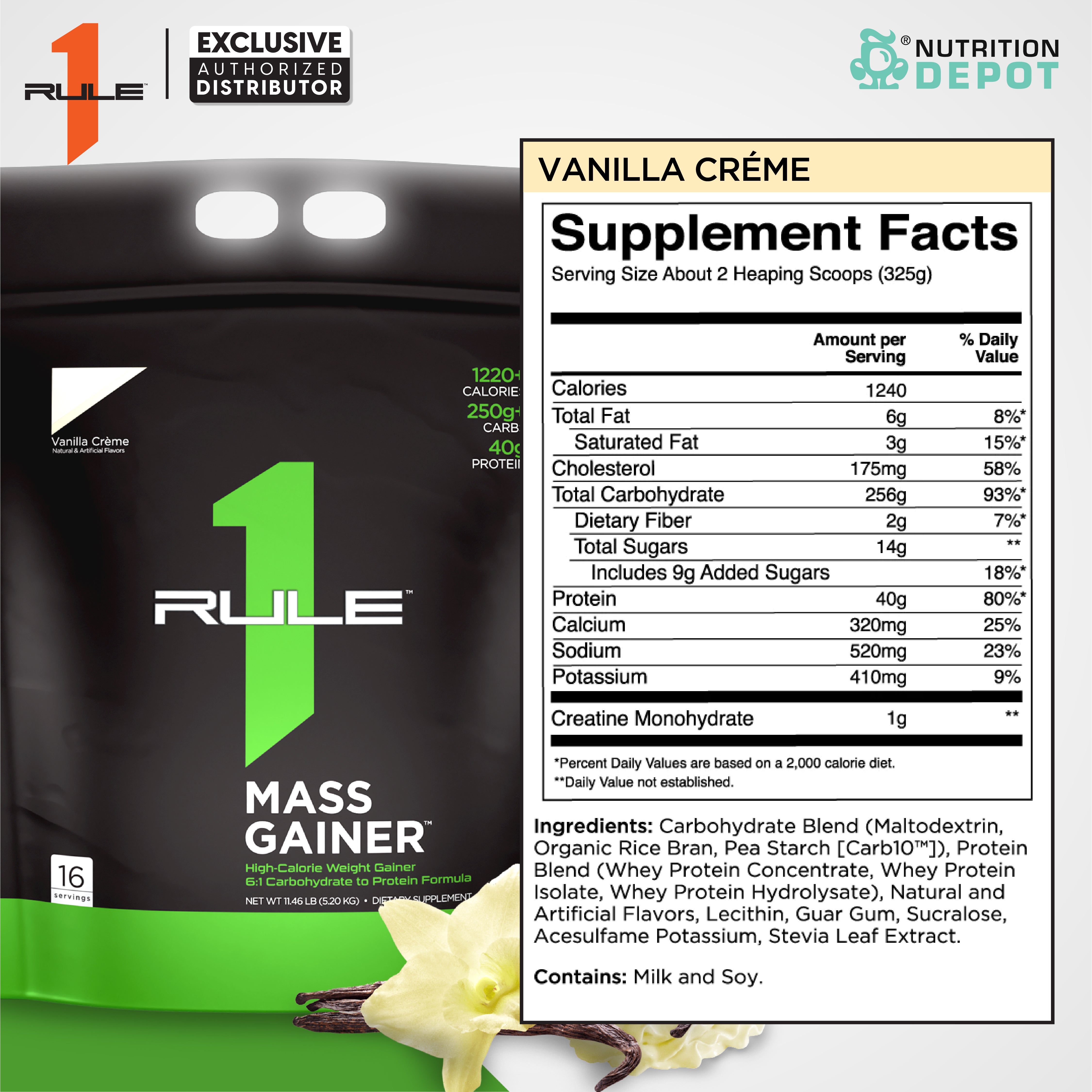 Rule1 Mass Gainer 11.43lb - Vanilla Crème เวย์โปรตีนเพิ่มน้ำหนัก