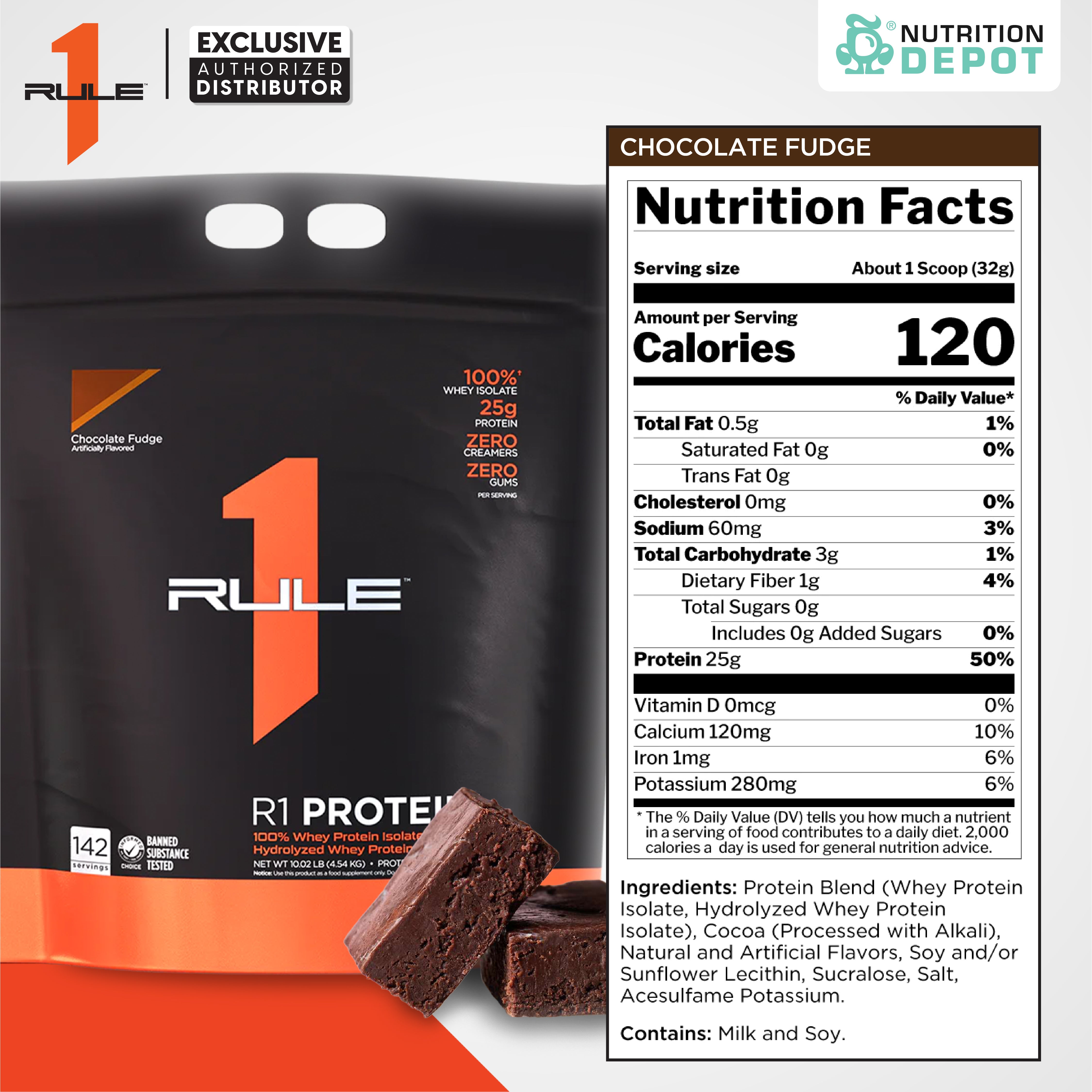 Rule1 Protein 10lb - Chocolate Fudge เวย์โปรตีนเสริมสร้างกล้ามเนื้อ