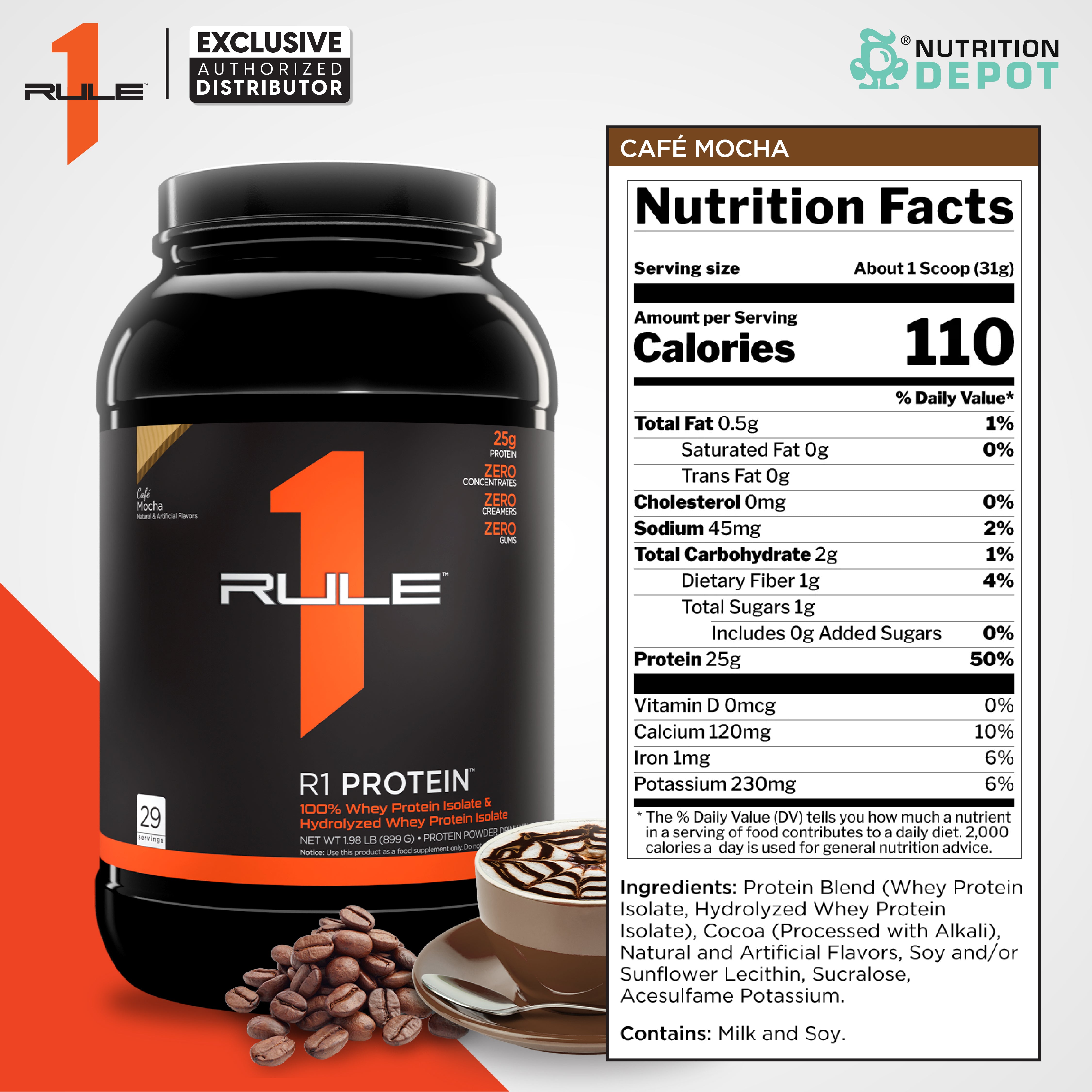 Rule1 Protein 2lb - Cafe Mocha เวย์โปรตีนเสริมสร้างกล้ามเนื้อ