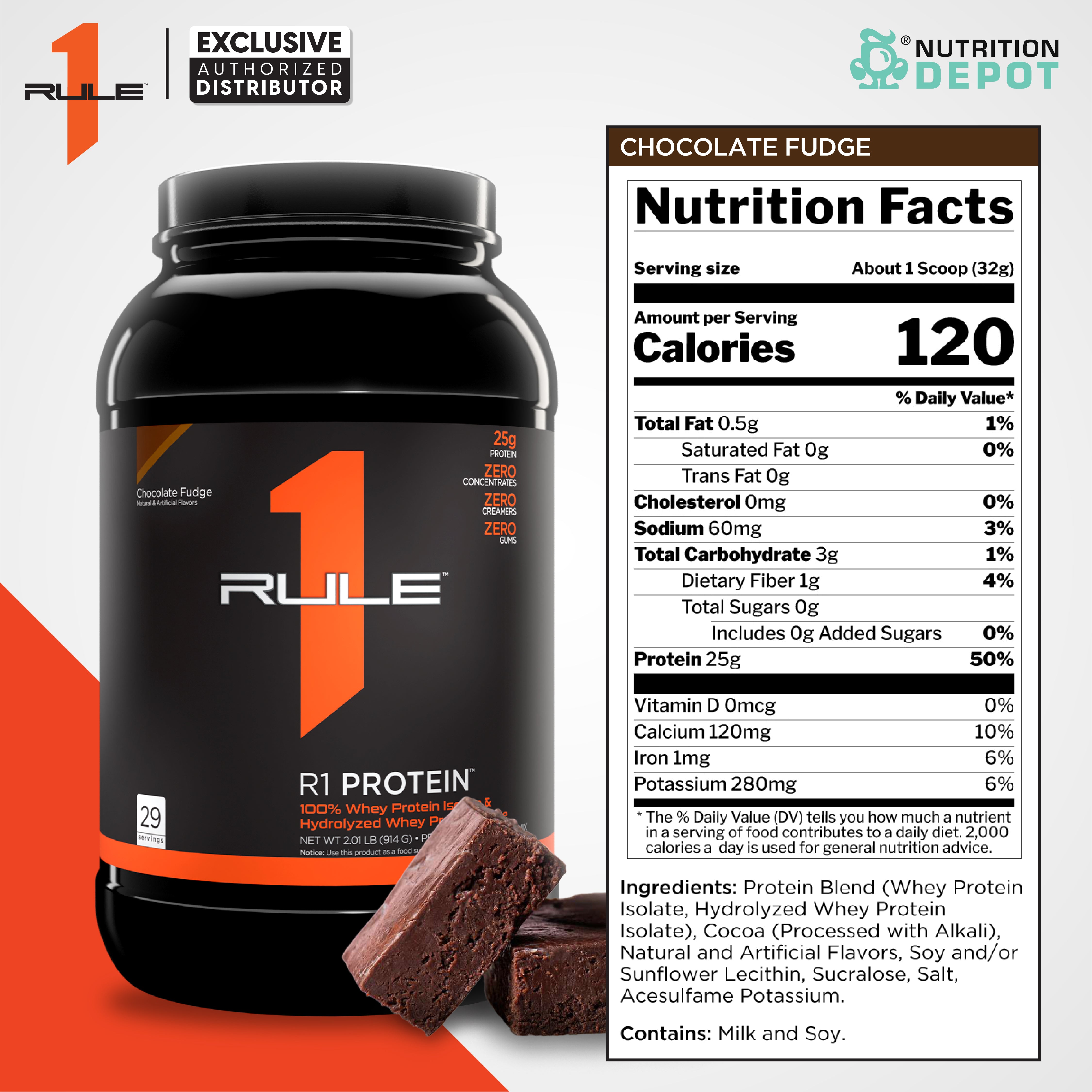 Rule1 Protein 2lb - Chocolate Fudge เวย์โปรตีนเสริมสร้างกล้ามเนื้อ