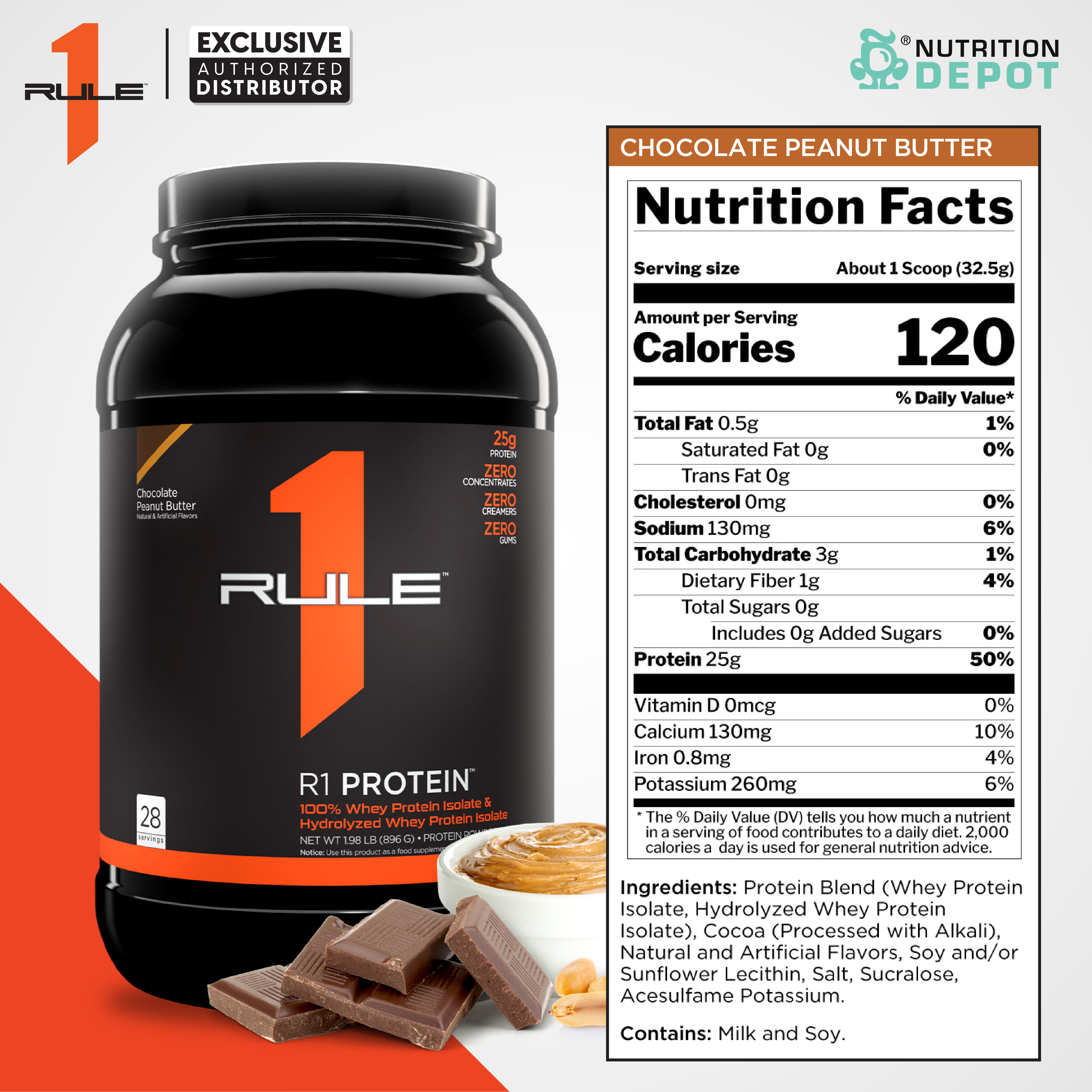 Rule1 Protein 2lb - Chocolate Peanut Butter เวย์โปรตีนเสริมสร้างกล้ามเนื้อ