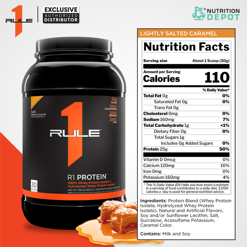 Rule1 Protein 2lb - Lightly Salted Caramel เวย์โปรตีนเสริมสร้างกล้ามเนื้อ