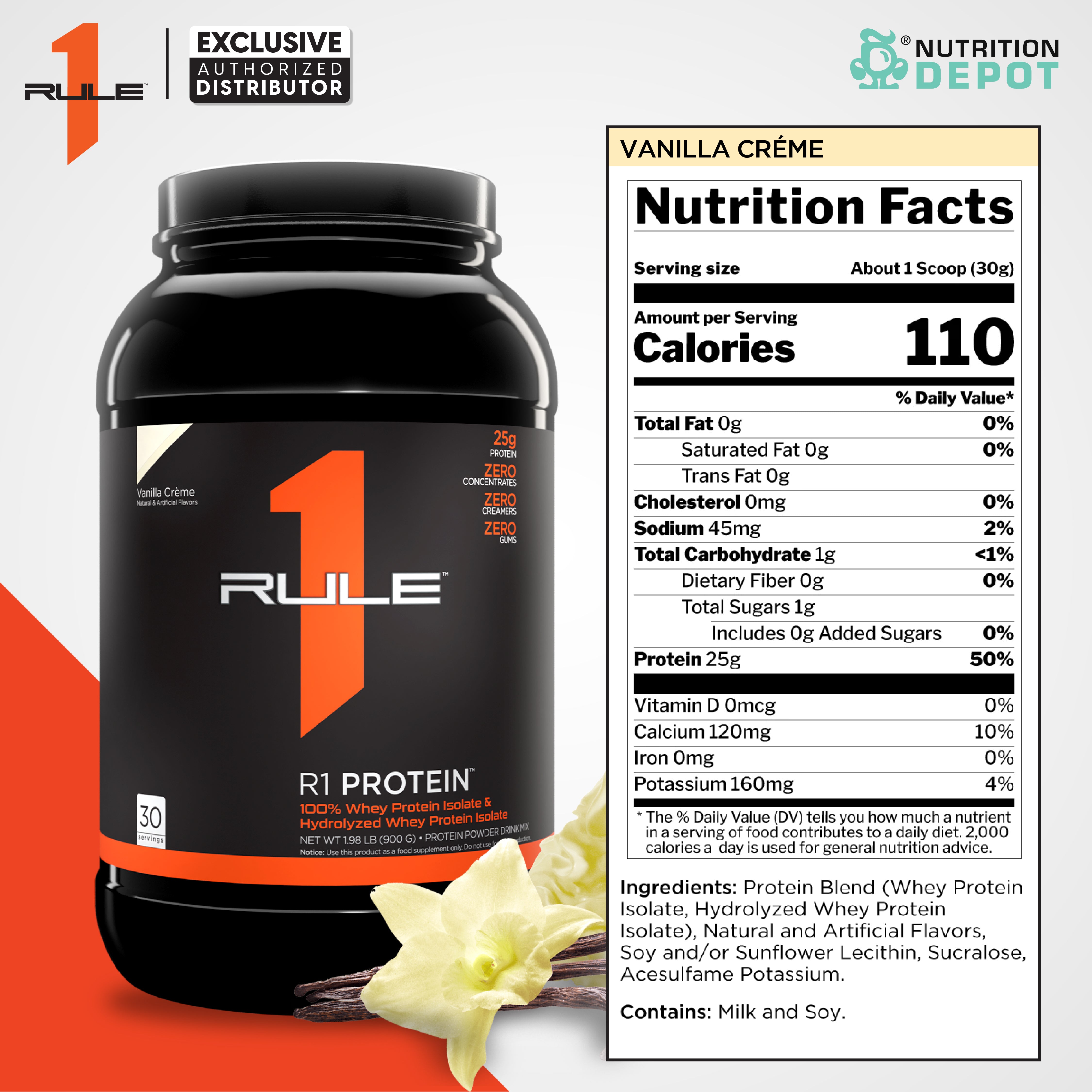 Rule1 Protein 2lb - Vanilla Creme เวย์โปรตีนเสริมสร้างกล้ามเนื้อ