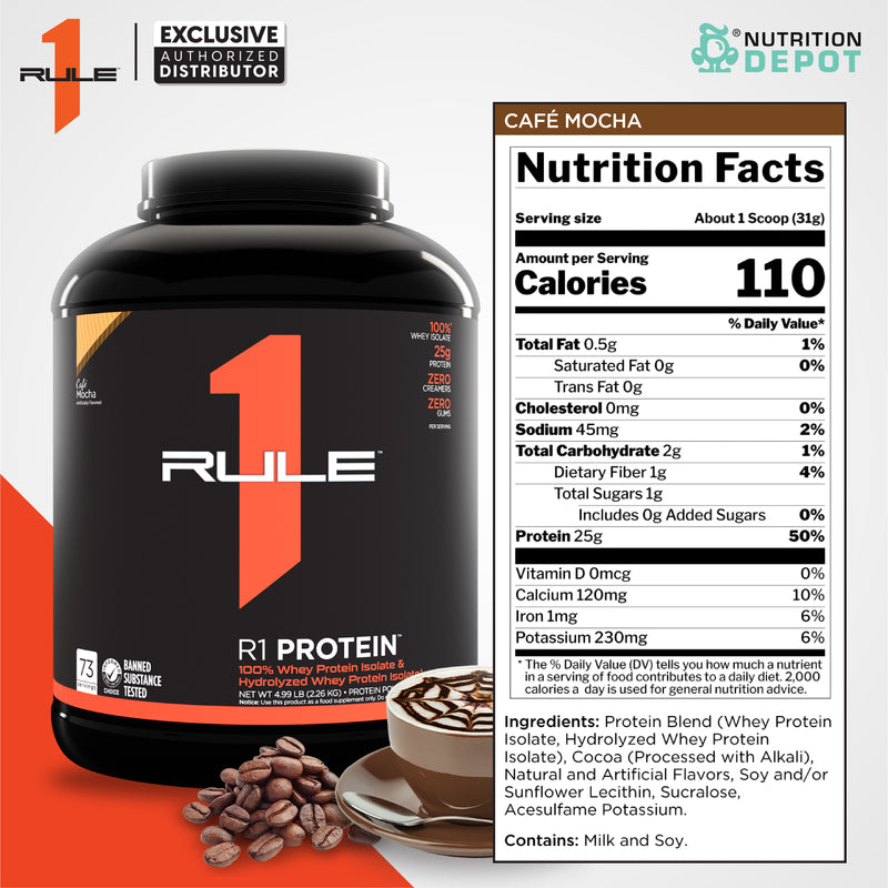 Rule1 Protein 5lb - Café Mocha เวย์โปรตีนเสริมสร้างกล้ามเนื้อ