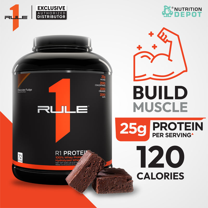 Rule1 Protein 5lb - Chocolate Fudge เวย์โปรตีนเสริมสร้างกล้ามเนื้อ
