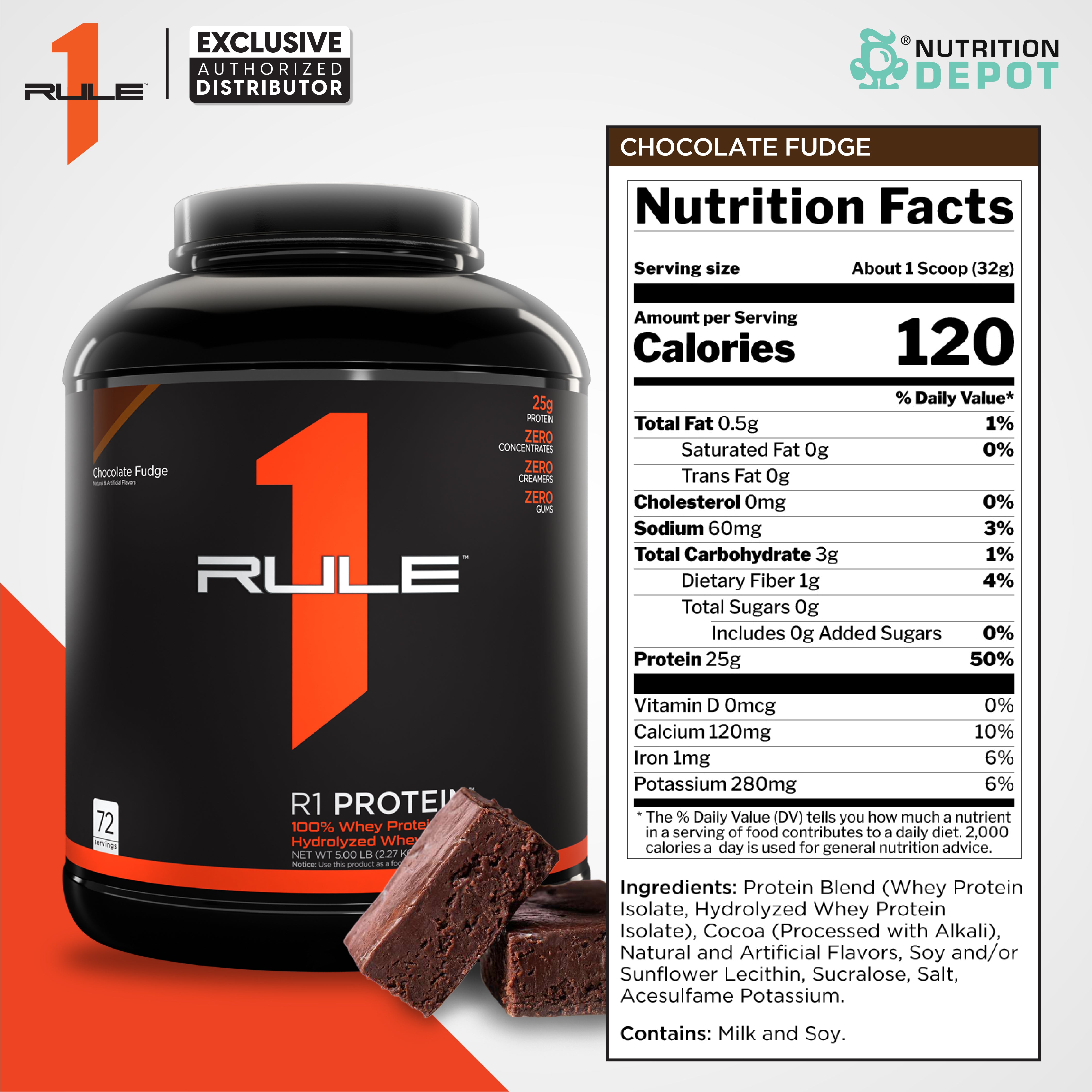 Rule1 Protein 5lb - Chocolate Fudge เวย์โปรตีนเสริมสร้างกล้ามเนื้อ