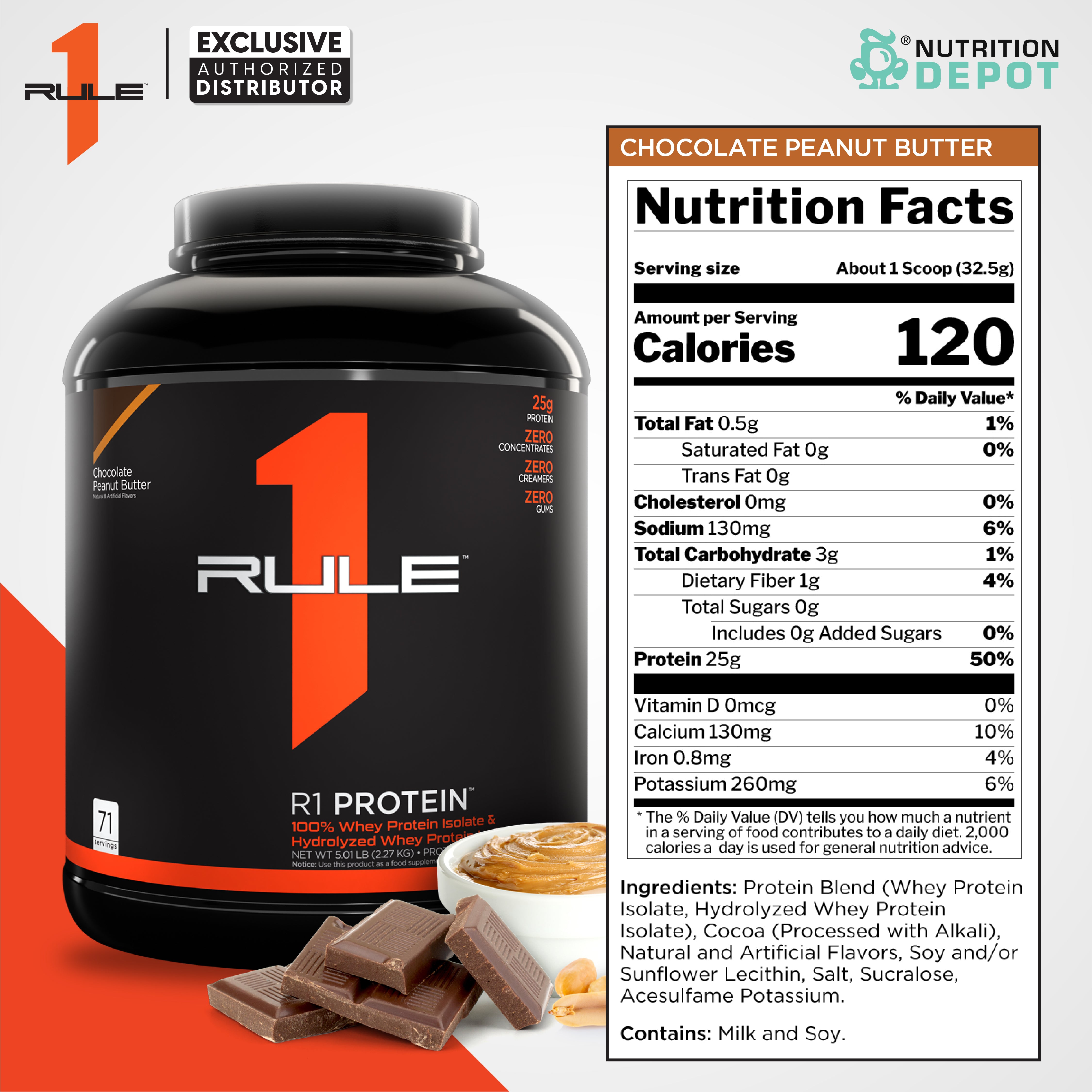 Rule1 Protein 5lb - Chocolate Peanut Butter เวย์โปรตีนเสริมสร้างกล้ามเนื้อ