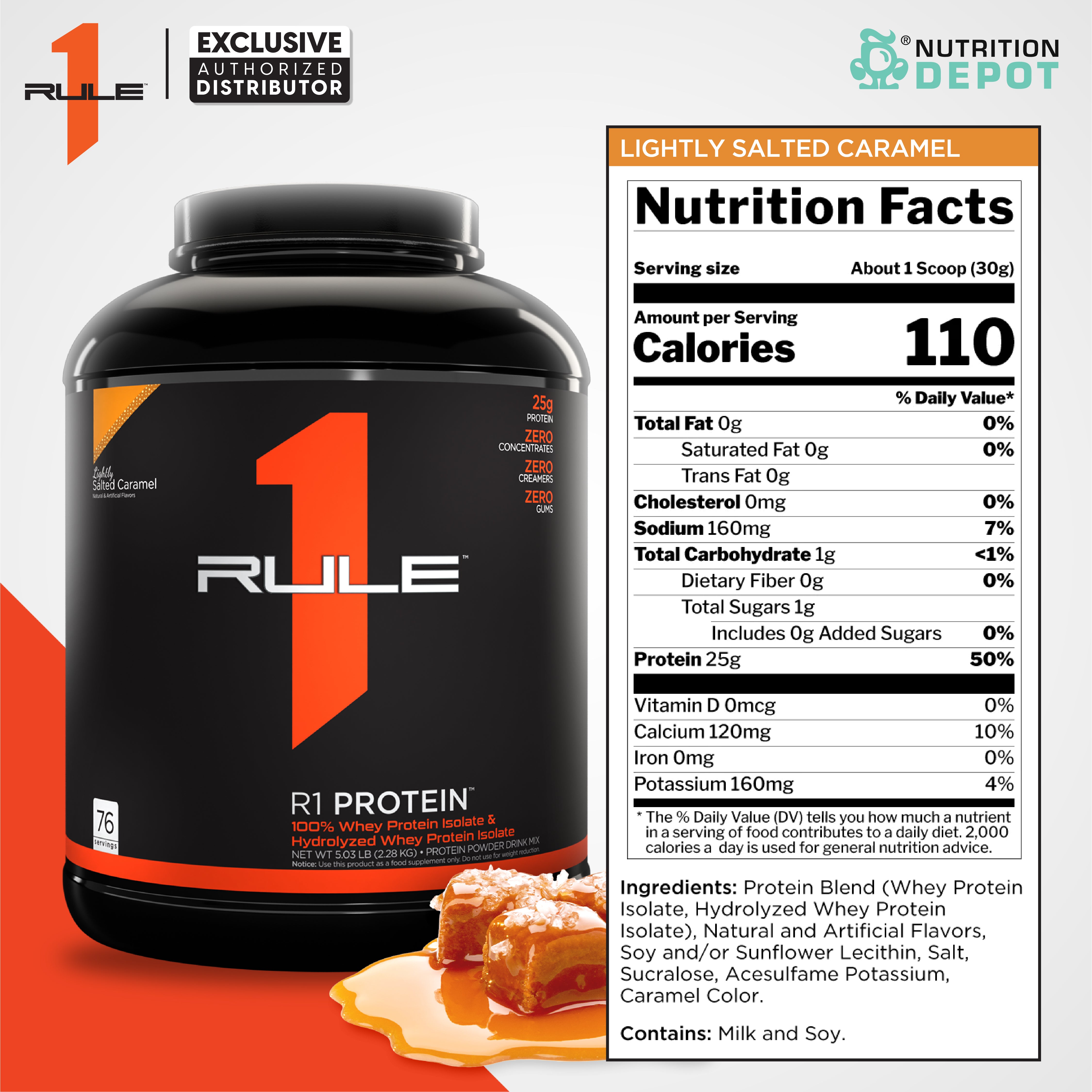 Rule1 Protein 5lb - Lightly Salted Caramel เวย์โปรตีนเสริมสร้างกล้ามเนื้อ