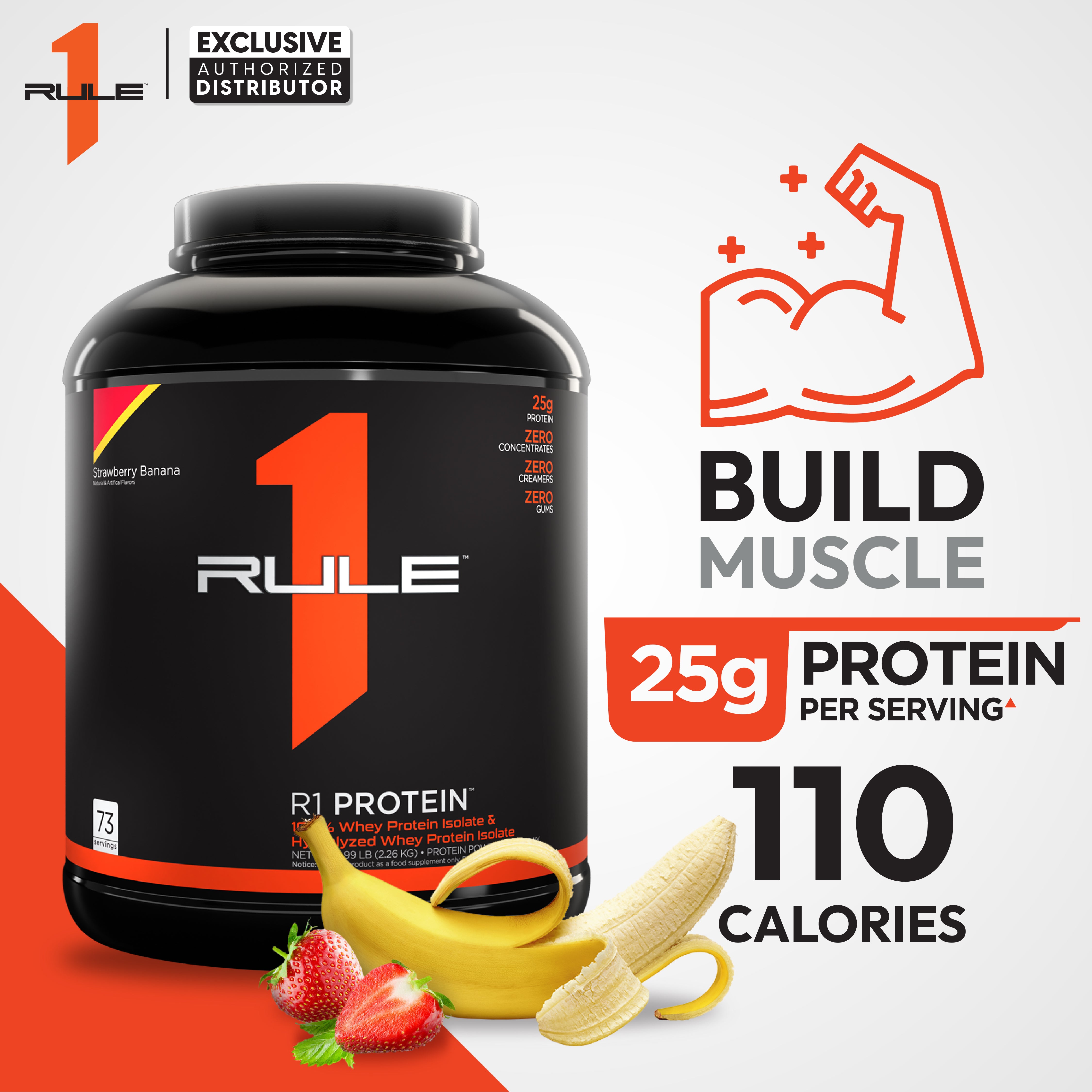 Rule1 Protein 5lb - Strawberry Banana เวย์โปรตีนเสริมสร้างกล้ามเนื้อ