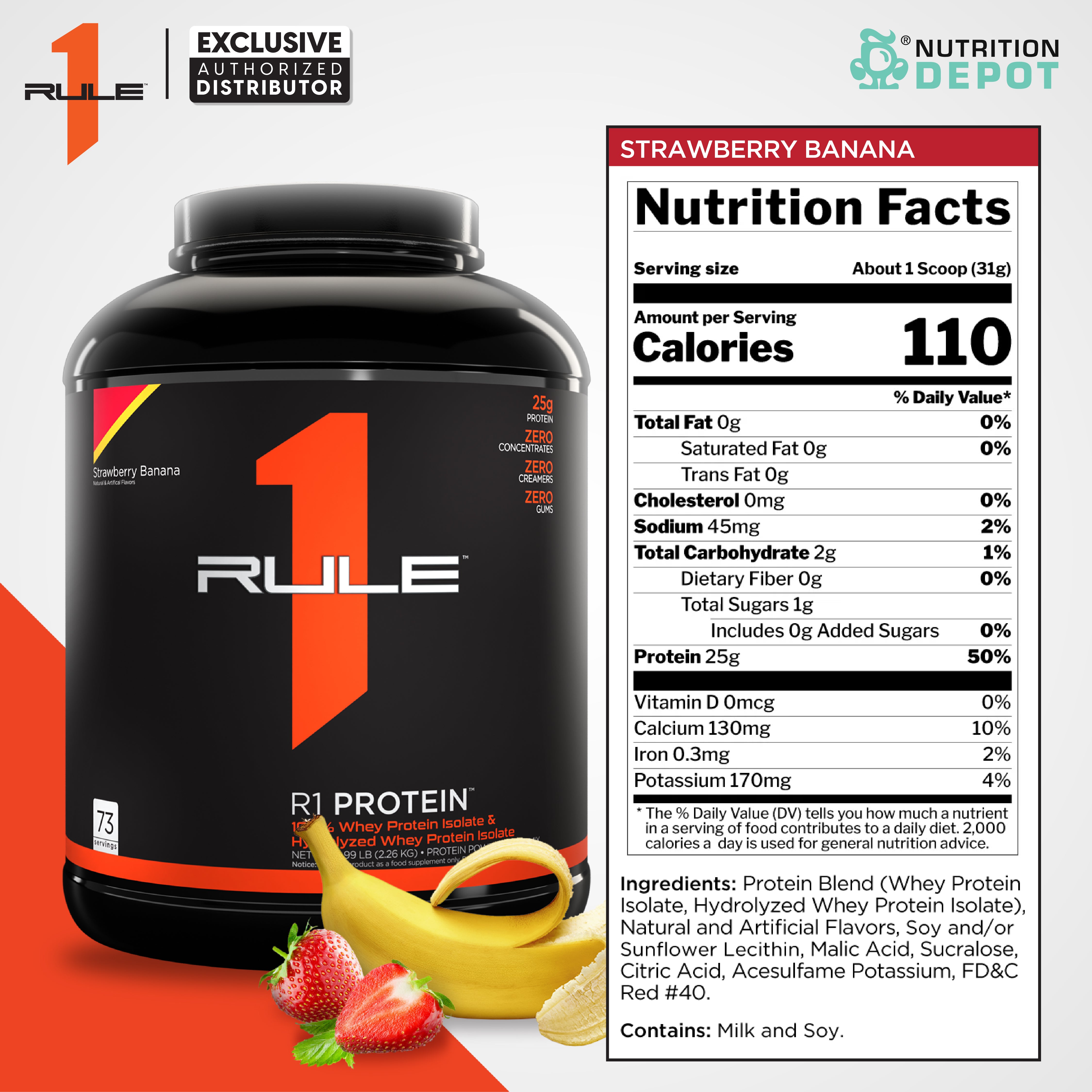 Rule1 Protein 5lb - Strawberry Banana เวย์โปรตีนเสริมสร้างกล้ามเนื้อ