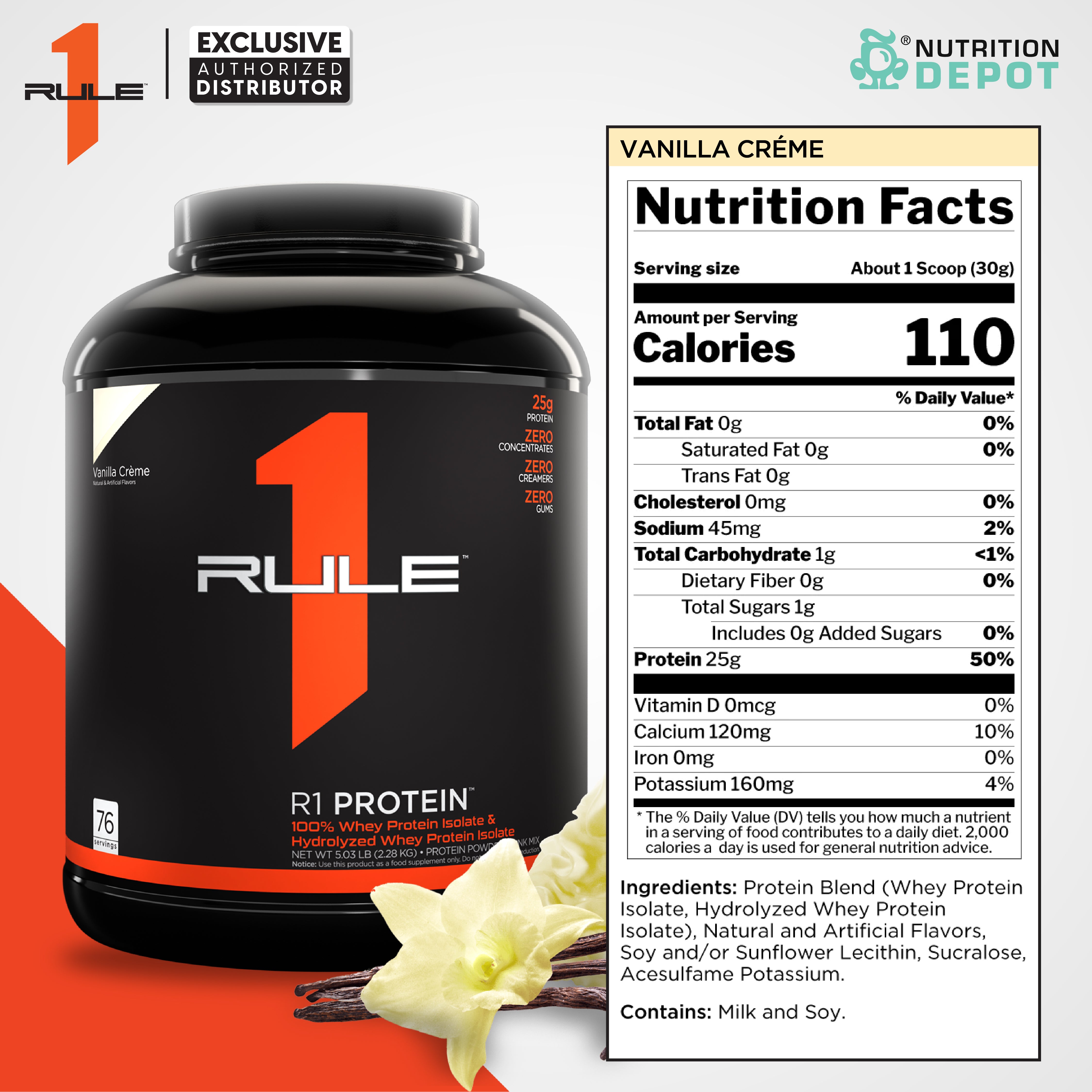 Rule1 Protein 5lb - Vanilla Crème เวย์โปรตีนเสริมสร้างกล้ามเนื้อ