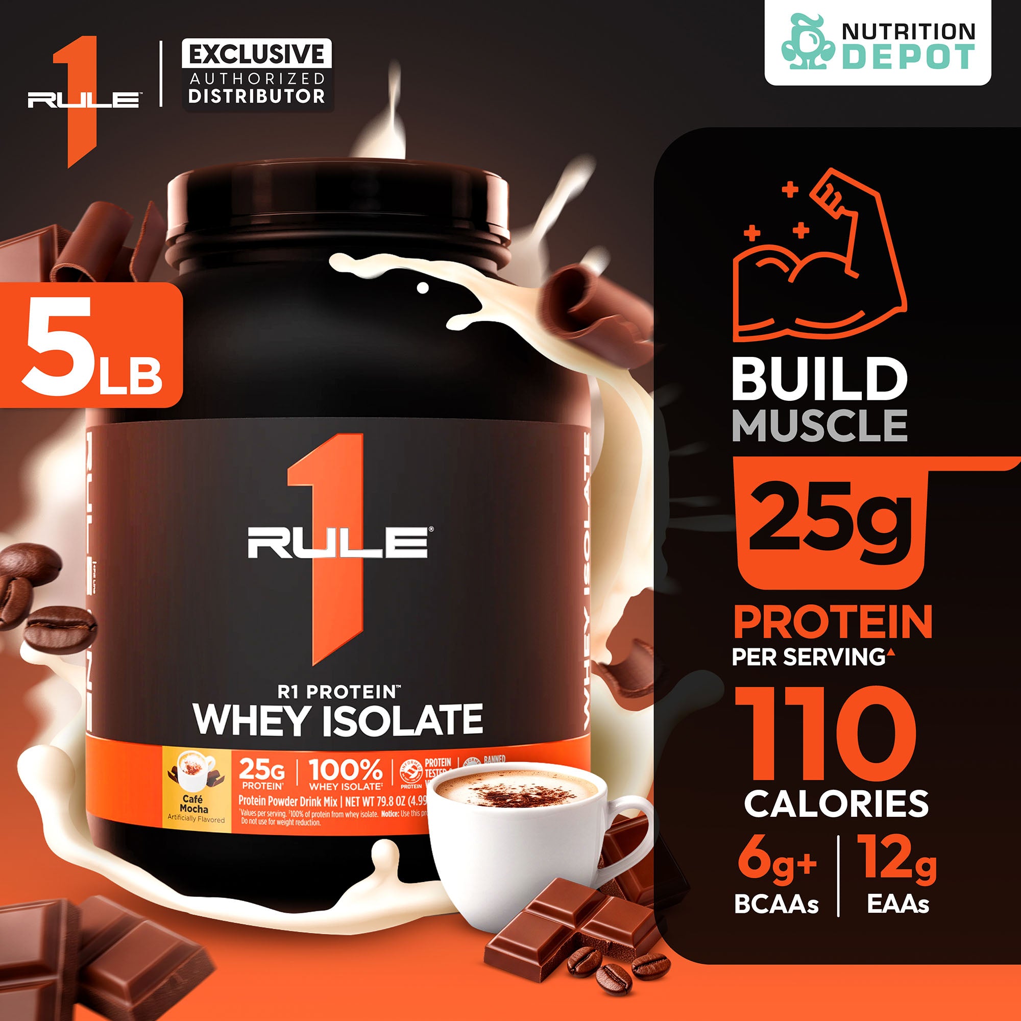 Rule1 Protein 5lb - Café Mocha เวย์โปรตีนเสริมสร้างกล้ามเนื้อ