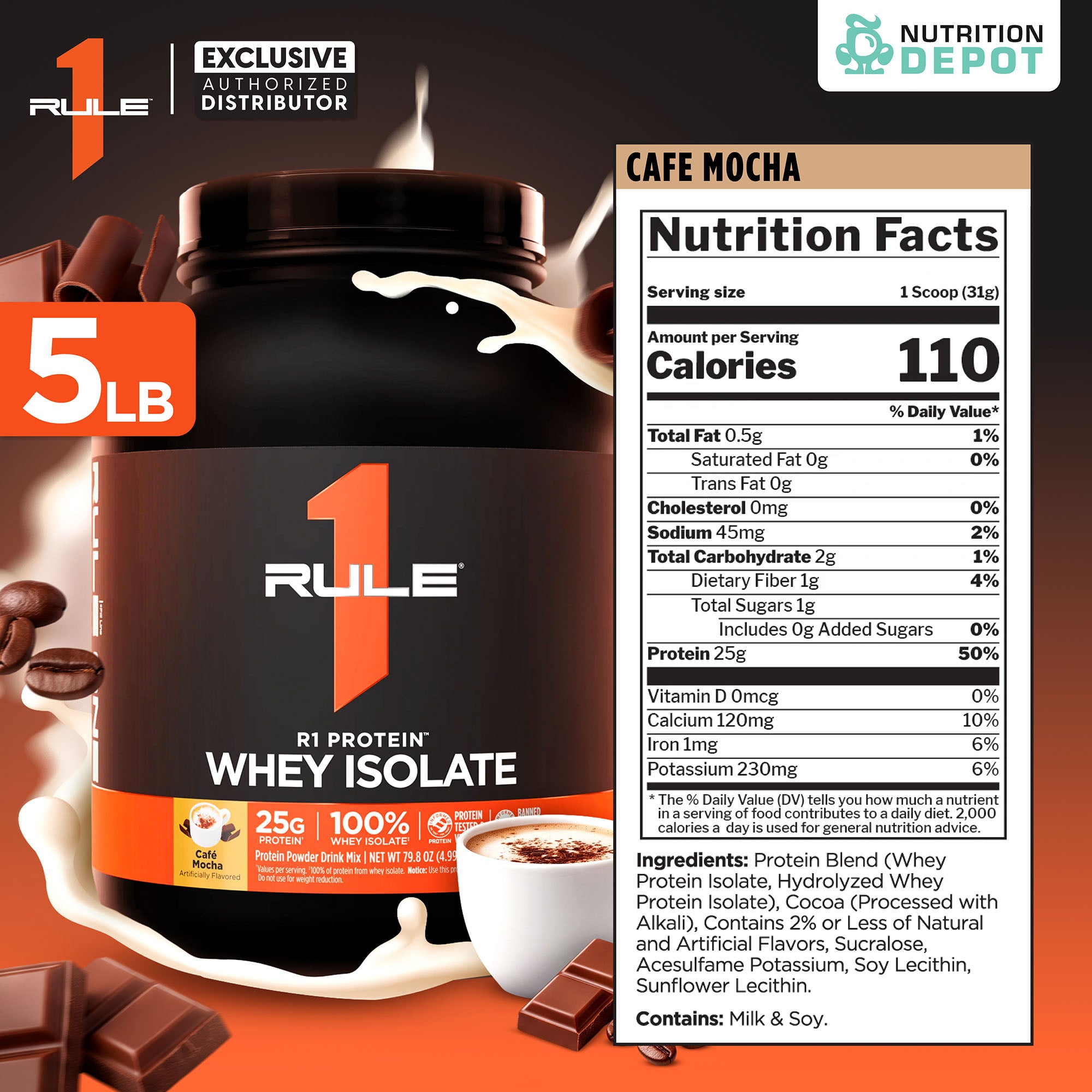 Rule1 Protein 5lb - Café Mocha เวย์โปรตีนเสริมสร้างกล้ามเนื้อ