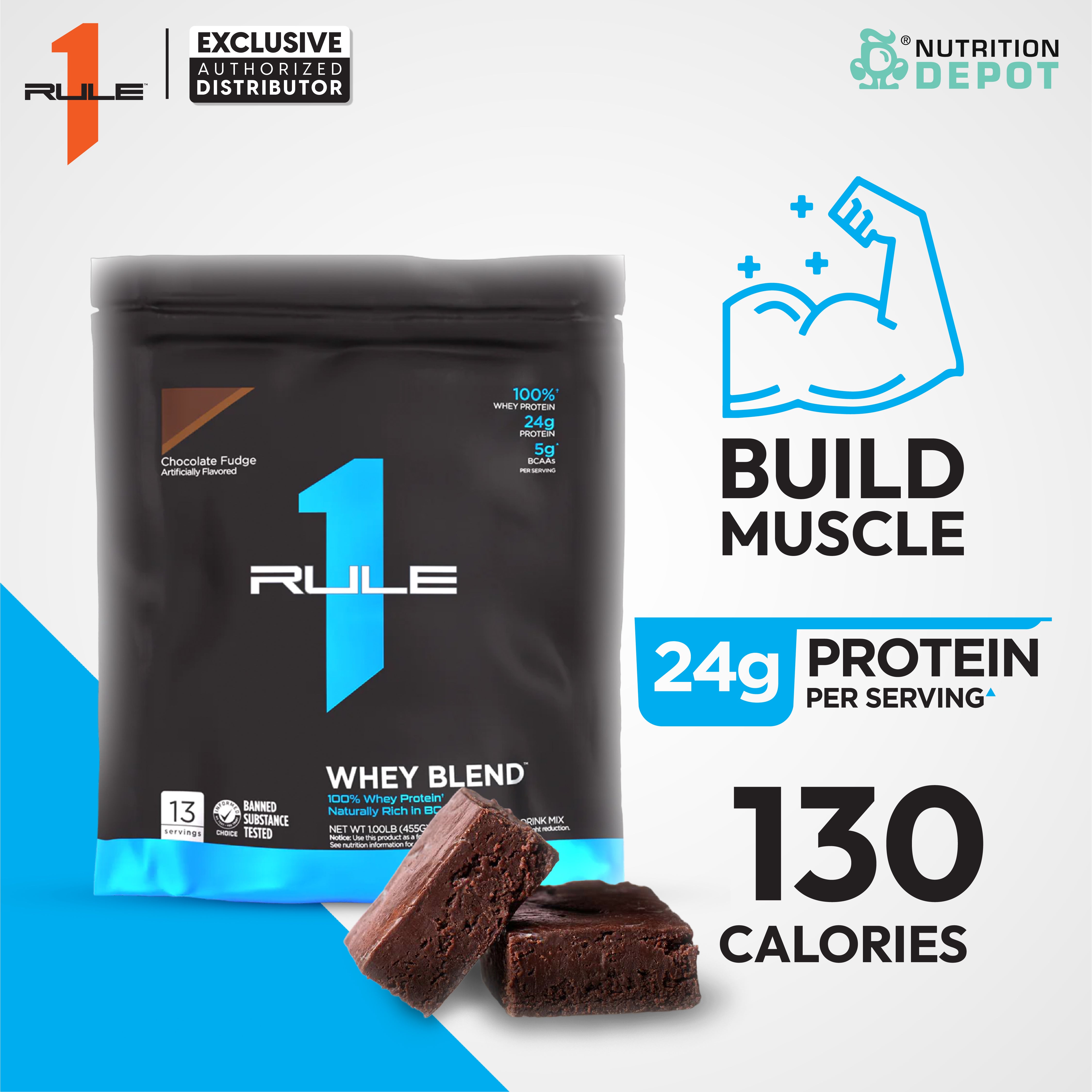 Rule1 Whey Blend 1lb - Chocolate Fudge เวย์โปรตีนเสริมสร้างกล้ามเนื้อ