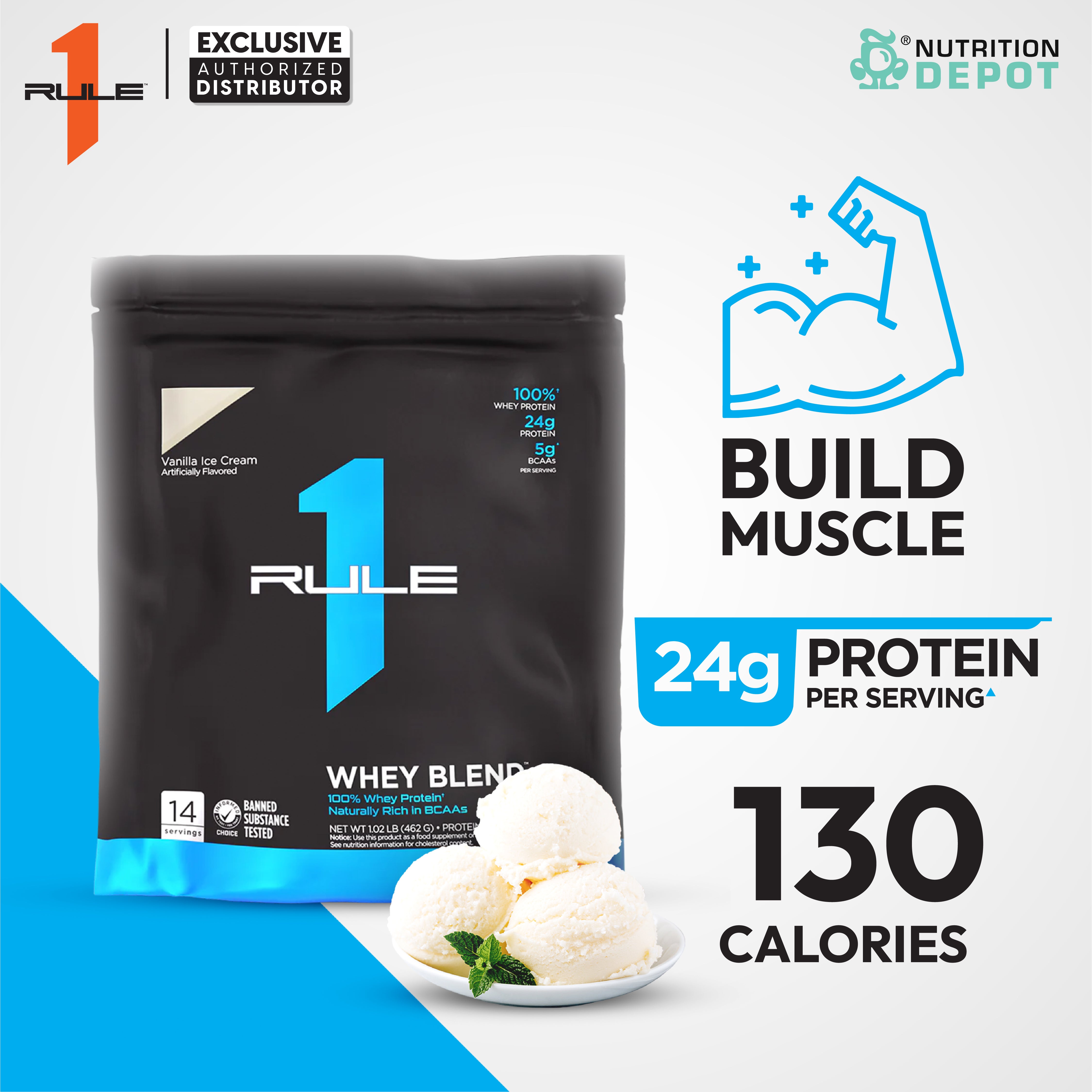 Rule1 Whey Blend 1lb - Vanilla Creme เวย์โปรตีนเสริมสร้างกล้ามเนื้อ