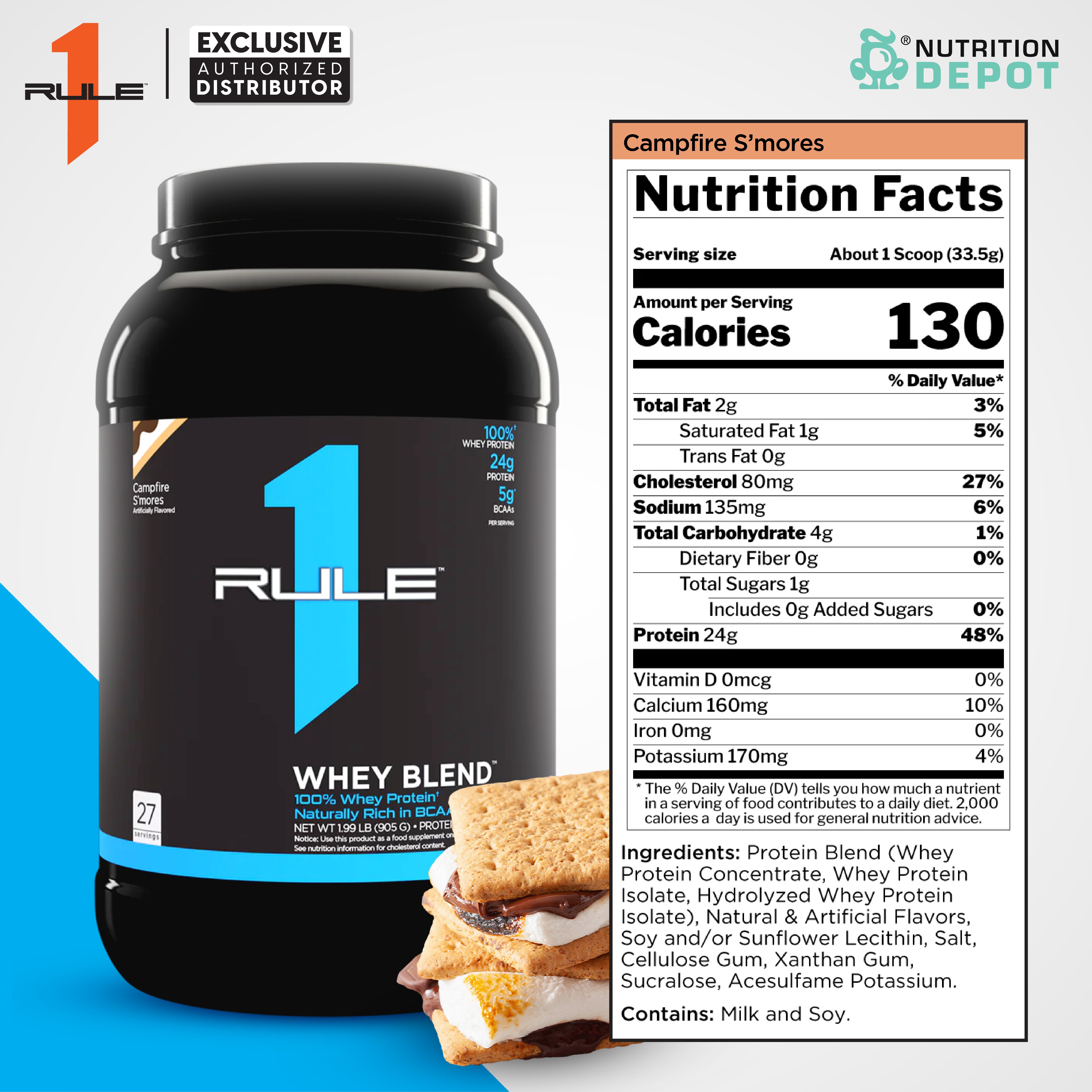 Rule1 Whey Blend 2lb - Campfire S'mores เวย์โปรตีนเสริมสร้างกล้ามเนื้อ