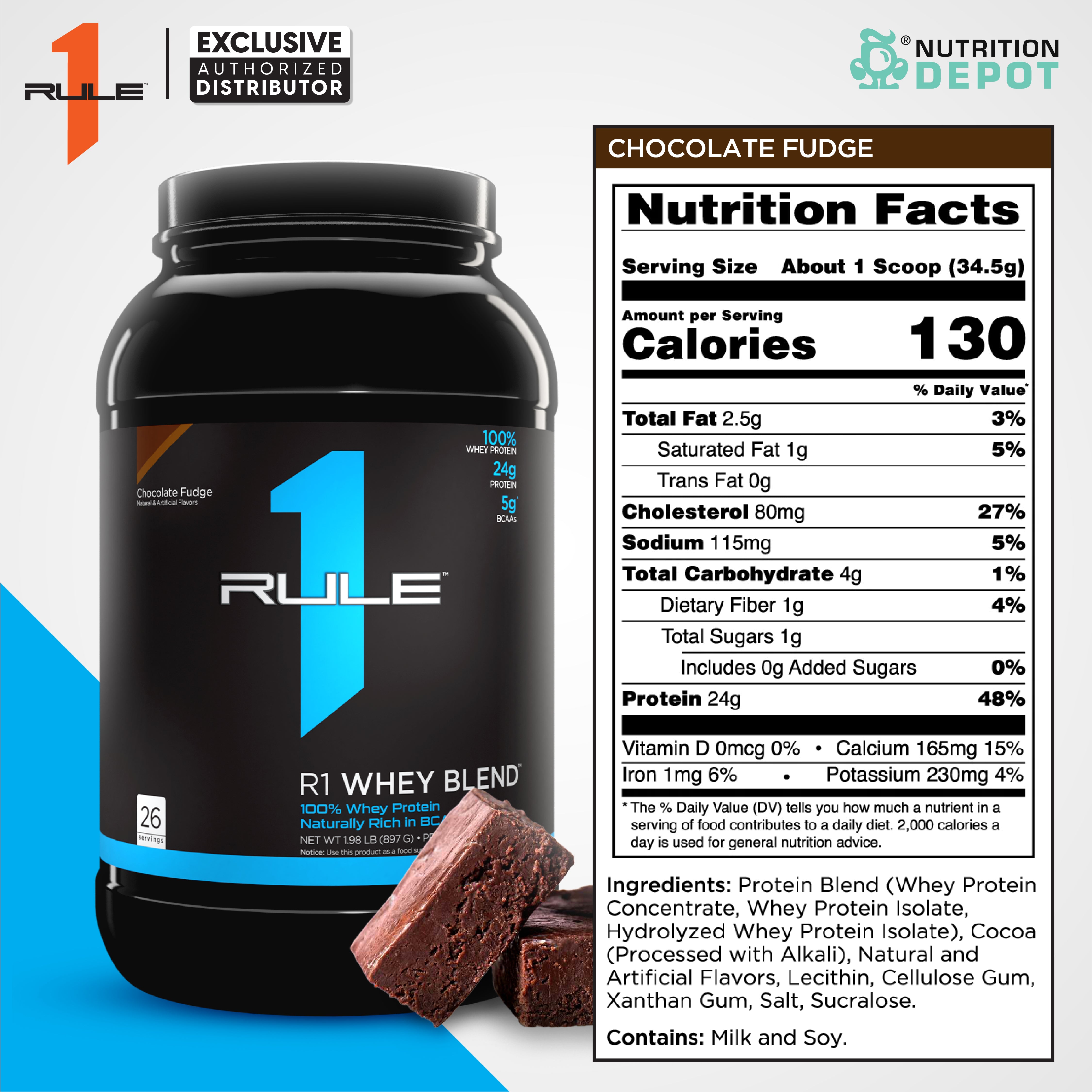 Rule1 Whey Blend 2lb - Chocolate Fudge เวย์โปรตีนเสริมสร้างกล้ามเนื้อ