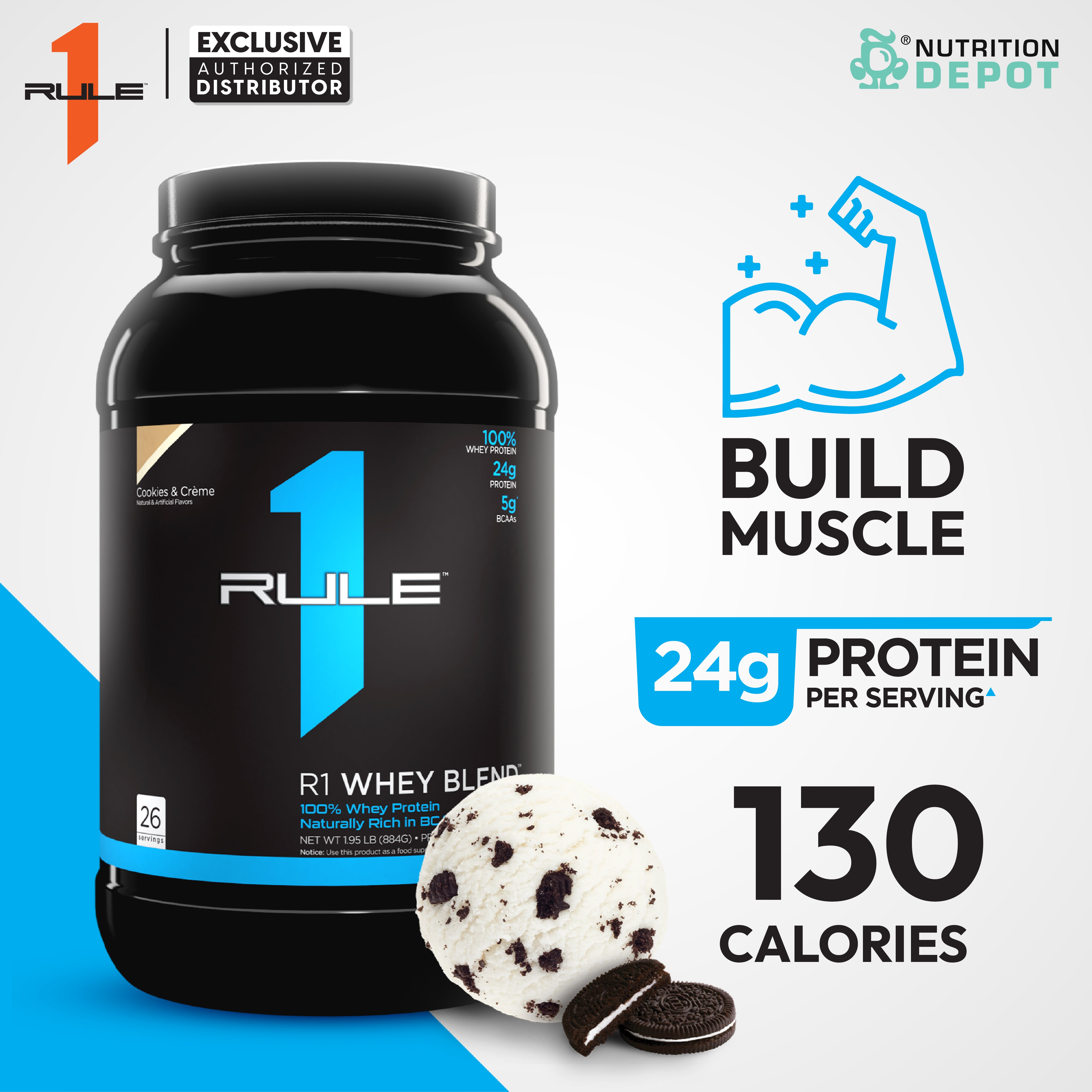 Rule1 Whey Blend 2lb - Cookies & Creme เวย์โปรตีนเสริมสร้างกล้ามเนื้อ