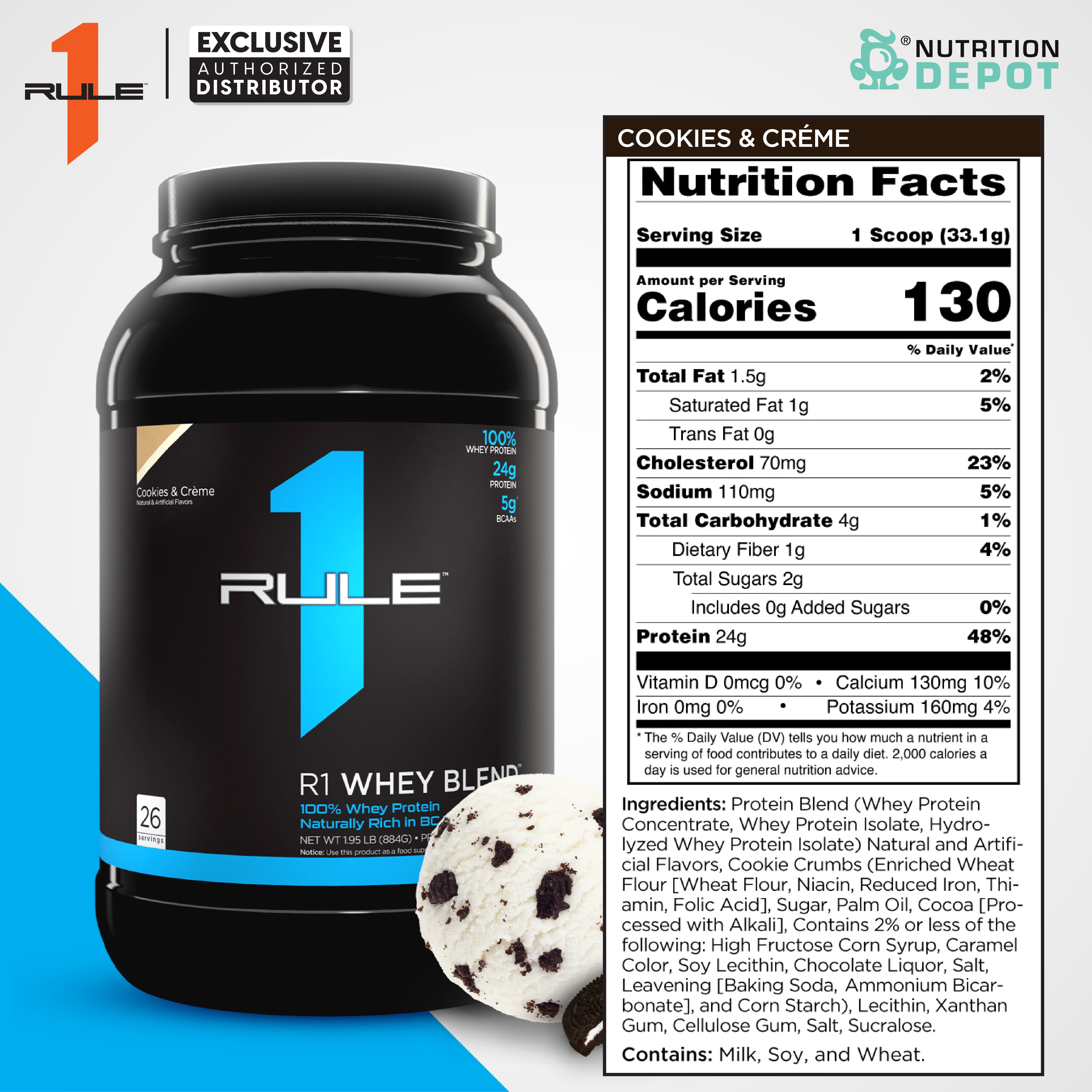 Rule1 Whey Blend 2lb - Cookies & Creme เวย์โปรตีนเสริมสร้างกล้ามเนื้อ